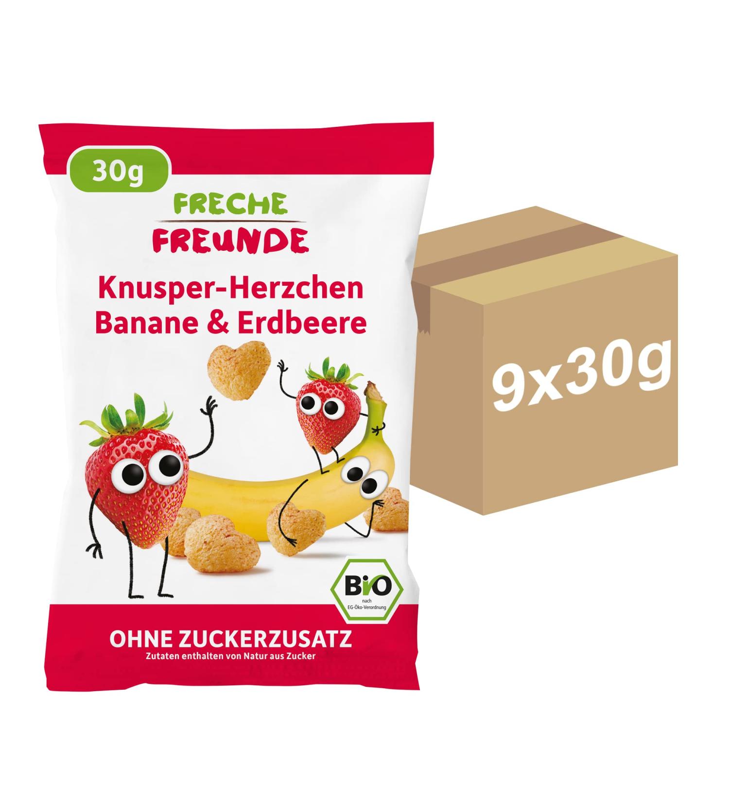 FRECHE FREUNDE Organic Puffed Corn with Banana & Strawberry | Vegan Gluten-Free 30g (Pack of 9) - Shop Internationally - Buy Online on SooperMarket.com
