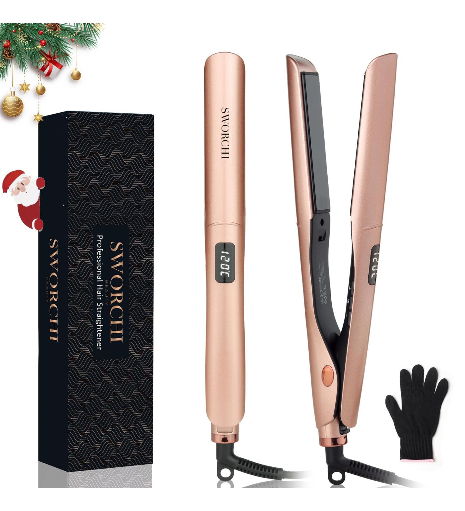 2 in 1 Hair Straightener and Curler with Adjustable Temperature Rose Gold Flat Iron for Styling Long, Short, and Thick Hair - Buy Online on SooperMarket.com