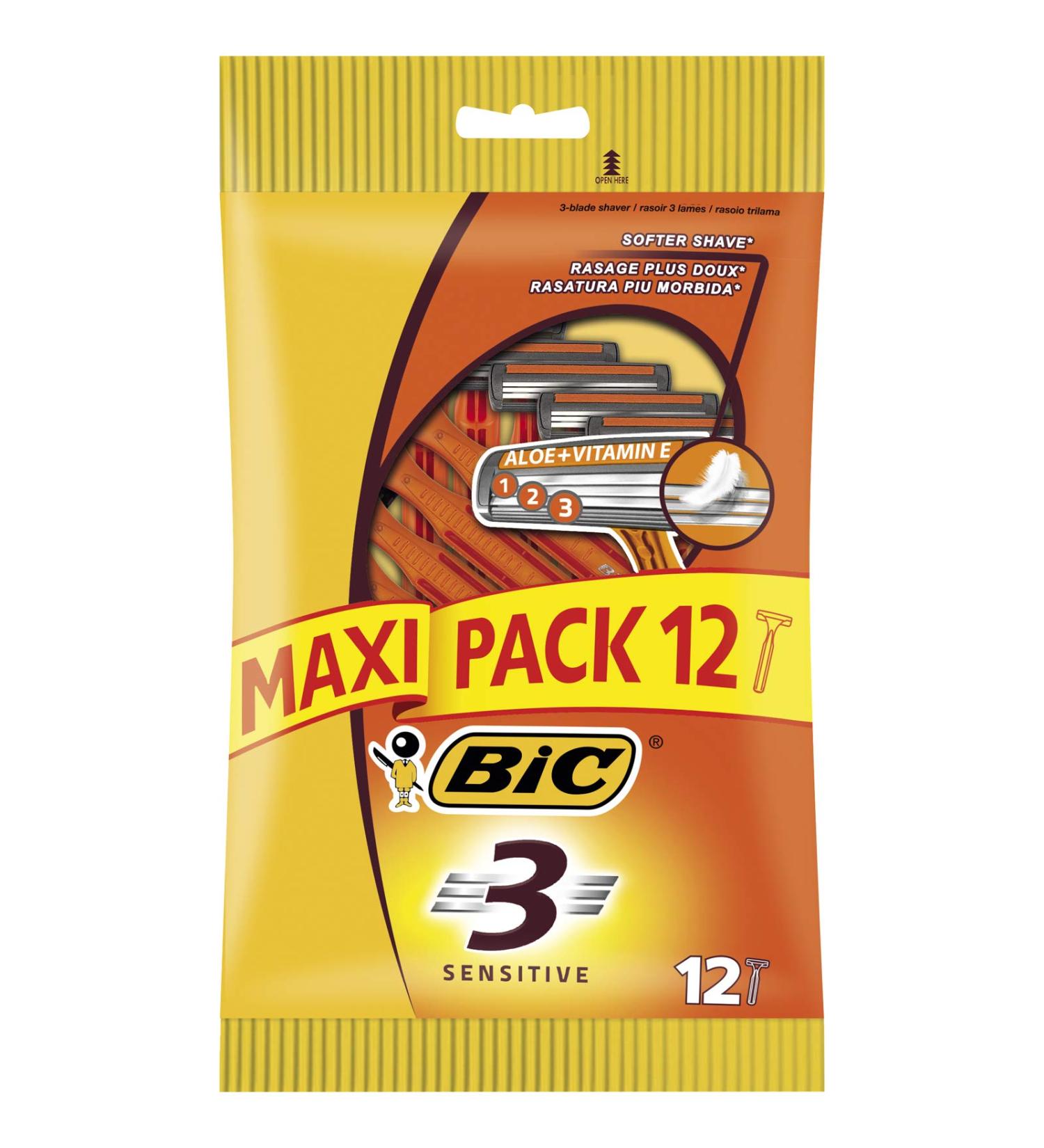 BIC 3 Sensitive Men's Razors - Maxi Pack of 12 | International Shipping Available - Buy Online on SooperMarket.com