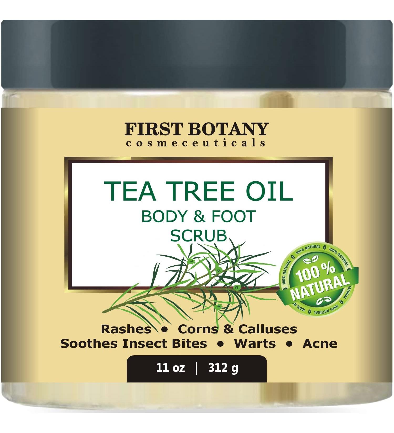 Tea Tree Oil Body & Foot Scrub with Dead Sea Salt - Natural Solution for Acne, Dandruff, Warts, Calluses & Body Odor - Buy Online on SooperMarket.com