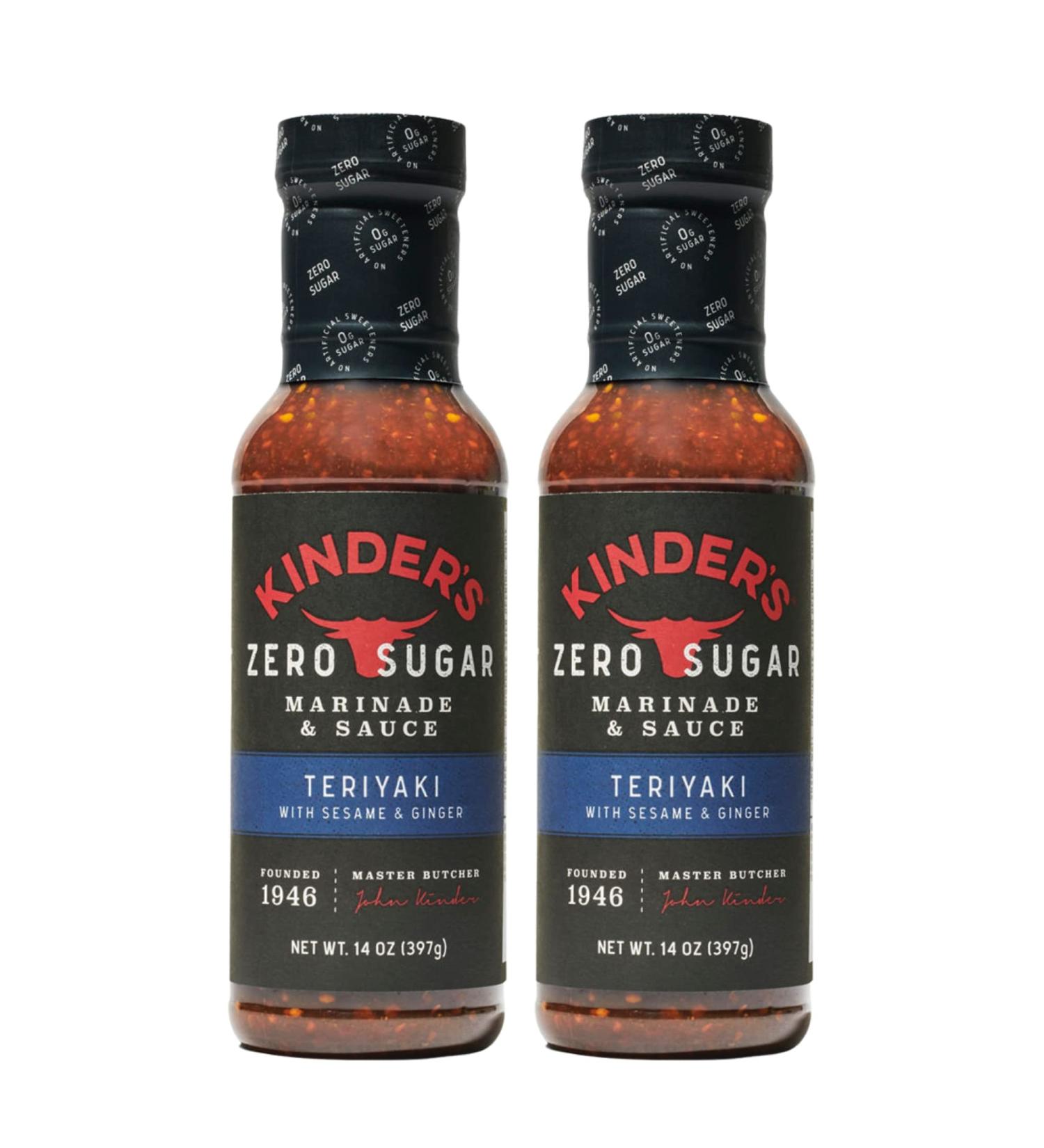 Kinder's Zero Sugar Teriyaki Marinade & Sauce with Sesame and Ginger - Sweet & Savory Dip for Meat, Seafood & Veggies - 2 Bottles (14oz) - Buy Online on SooperMarket.com