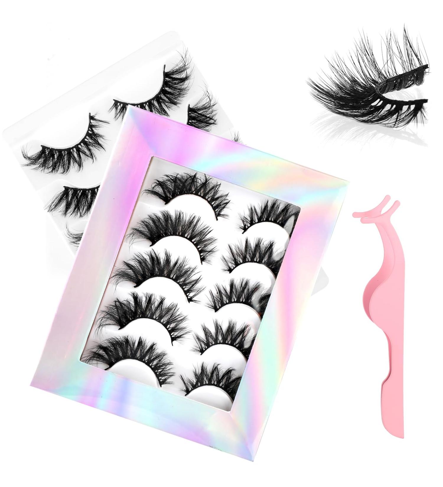 Lash Extension Kit - 10pcs Fluffy Wispy Fox Cat Eye & Volume Curly Strip Lashes for Natural Makeup & Cosplay | Lightweight Black Eyelashes - Buy Online on SooperMarket.com