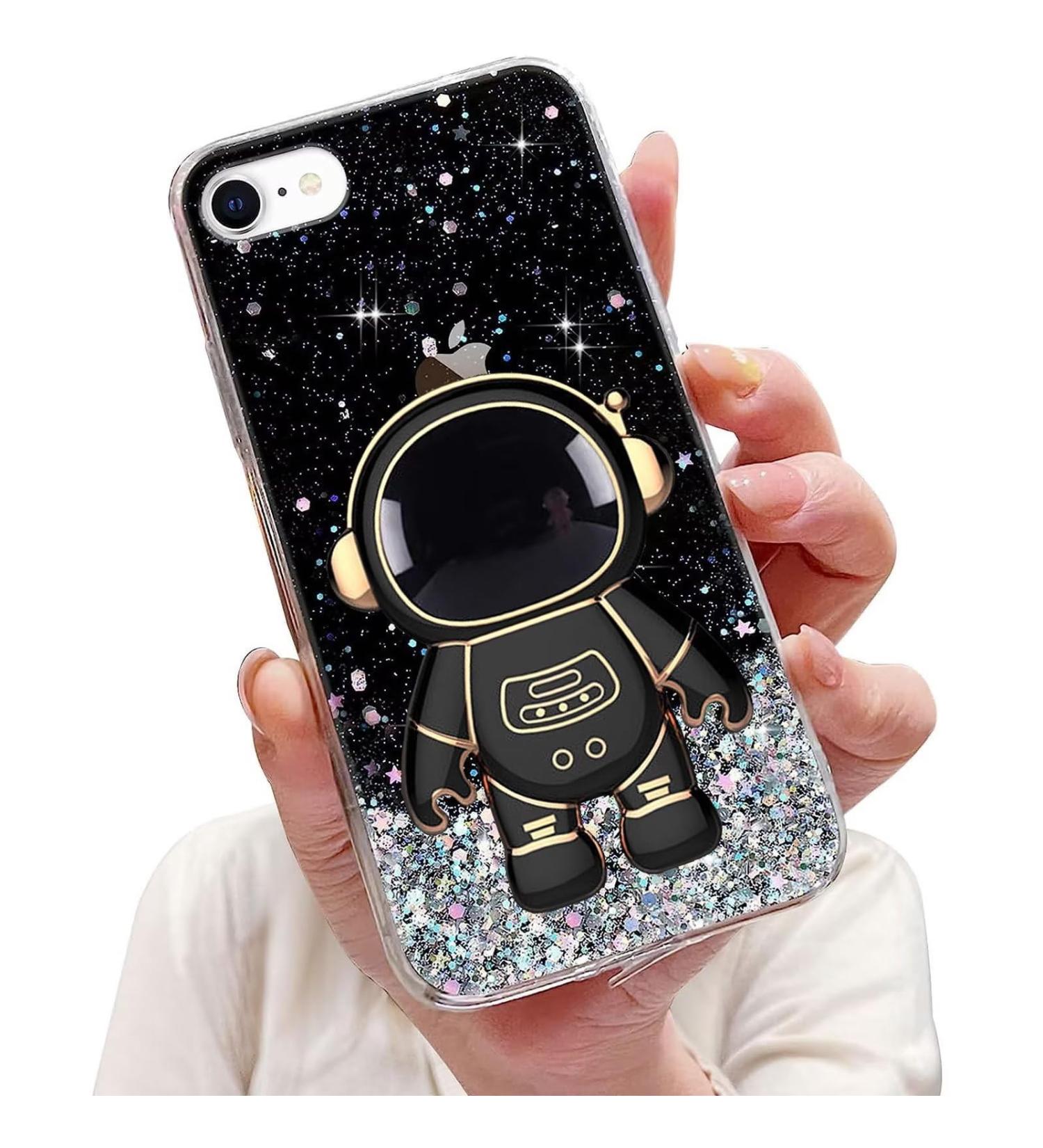 Tivenfezk Nadoli iPhone 7/8/SE 2020/2022 - Astronaut Hidden Stand Shell Caricature Glitter Soft Silicone Bling Cover - Black - Buy Online on SooperMarket.com