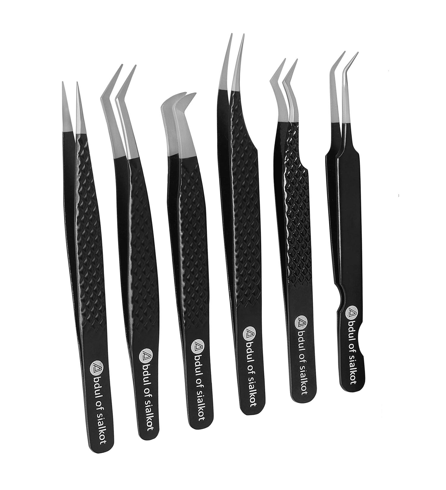 Silakor 6-Piece Stainless Steel Eyelash Tweezers Set for Volume and Classic Lash Extensions - Black - Buy Online on SooperMarket.com