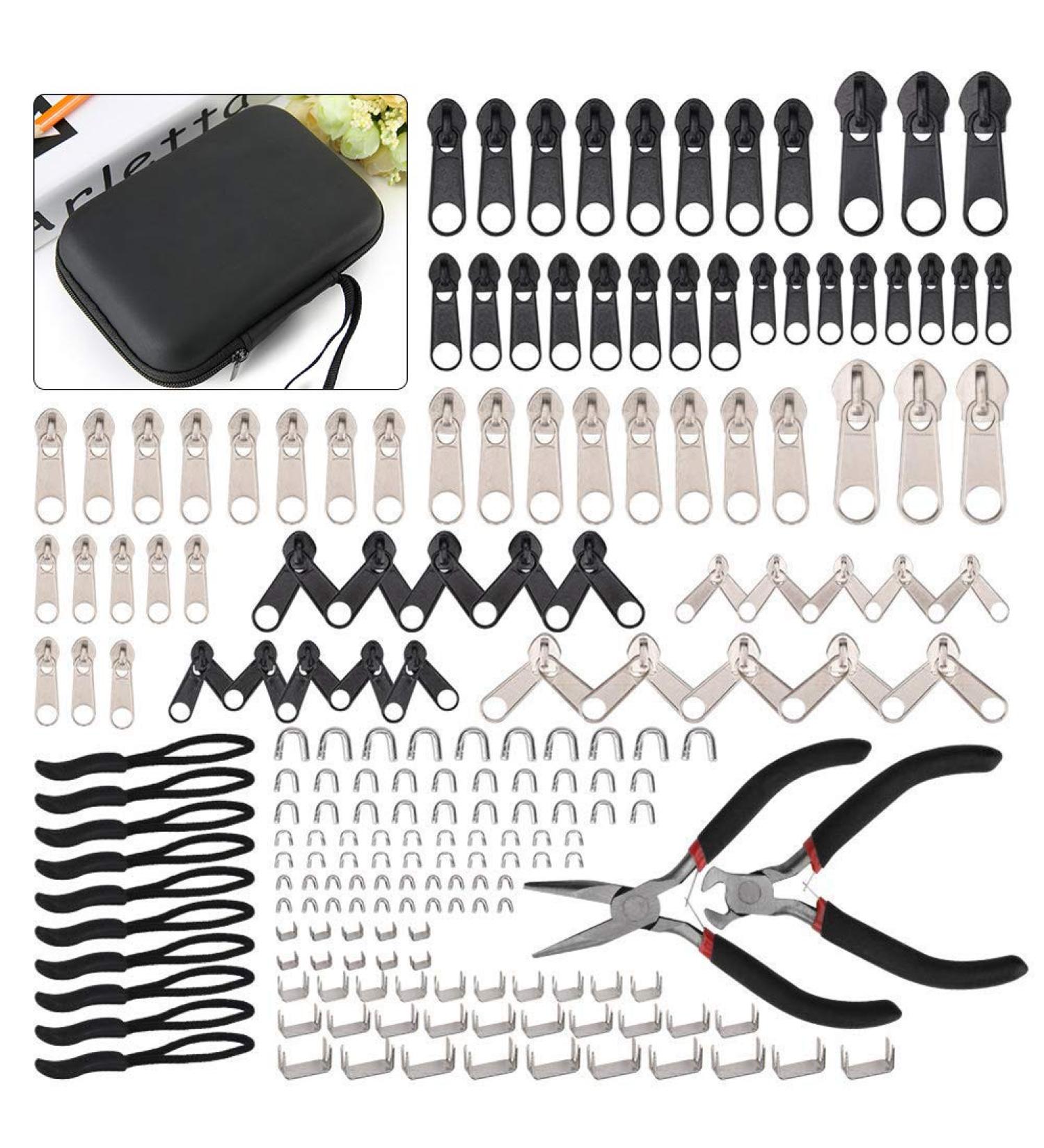197 Pcs Zipper Repair Kit with Pliers | Replacement for Sleeping Bags, Jackets, Tents, Luggage & Backpacks - Buy Online on SooperMarket.com