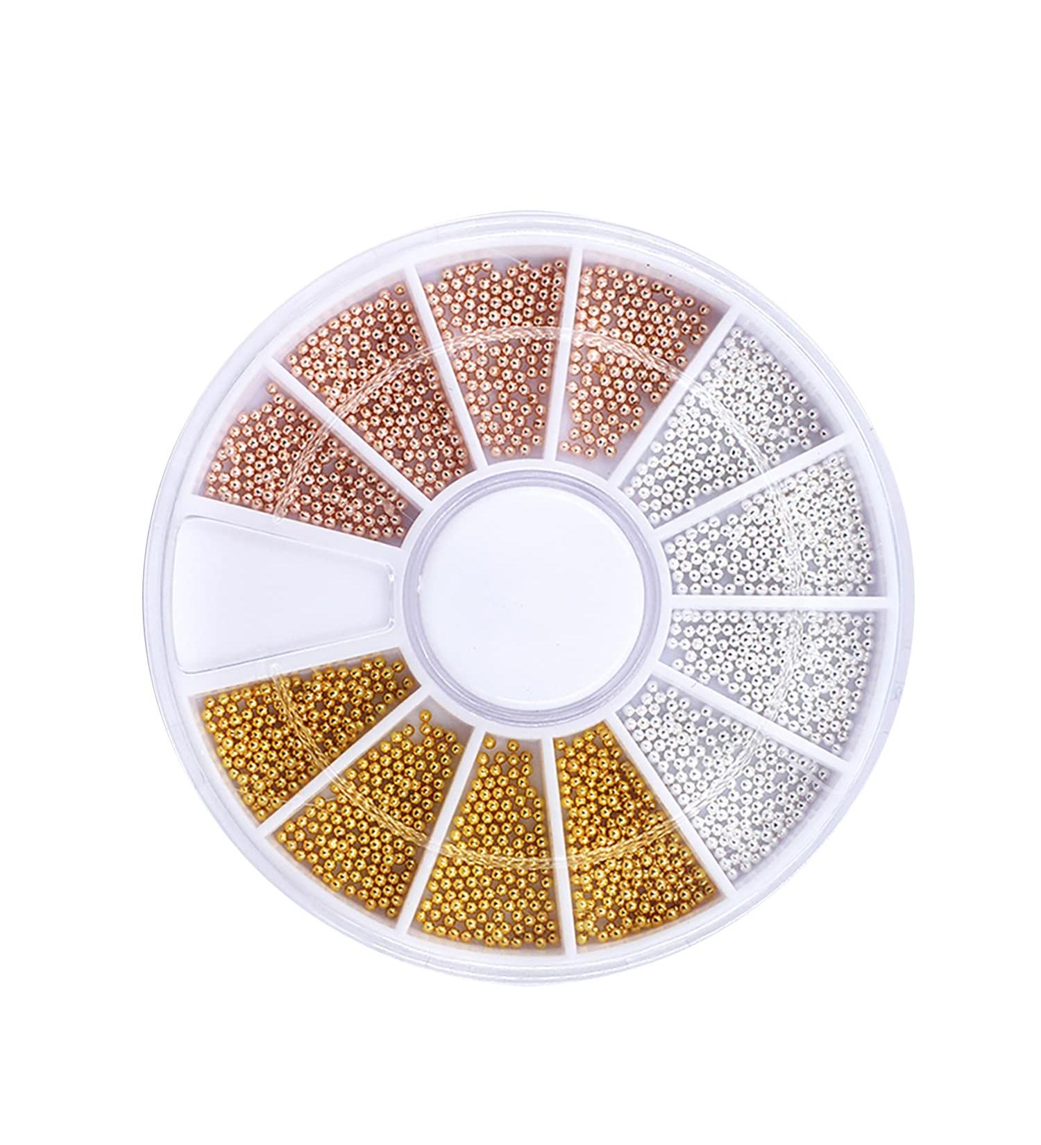 3D Mixed Nail Art Steel Studs Mini Metal Caviar Beads - Gold, Silver, Rose Gold - DIY Manicure Decorations - Buy Online on SooperMarket.com