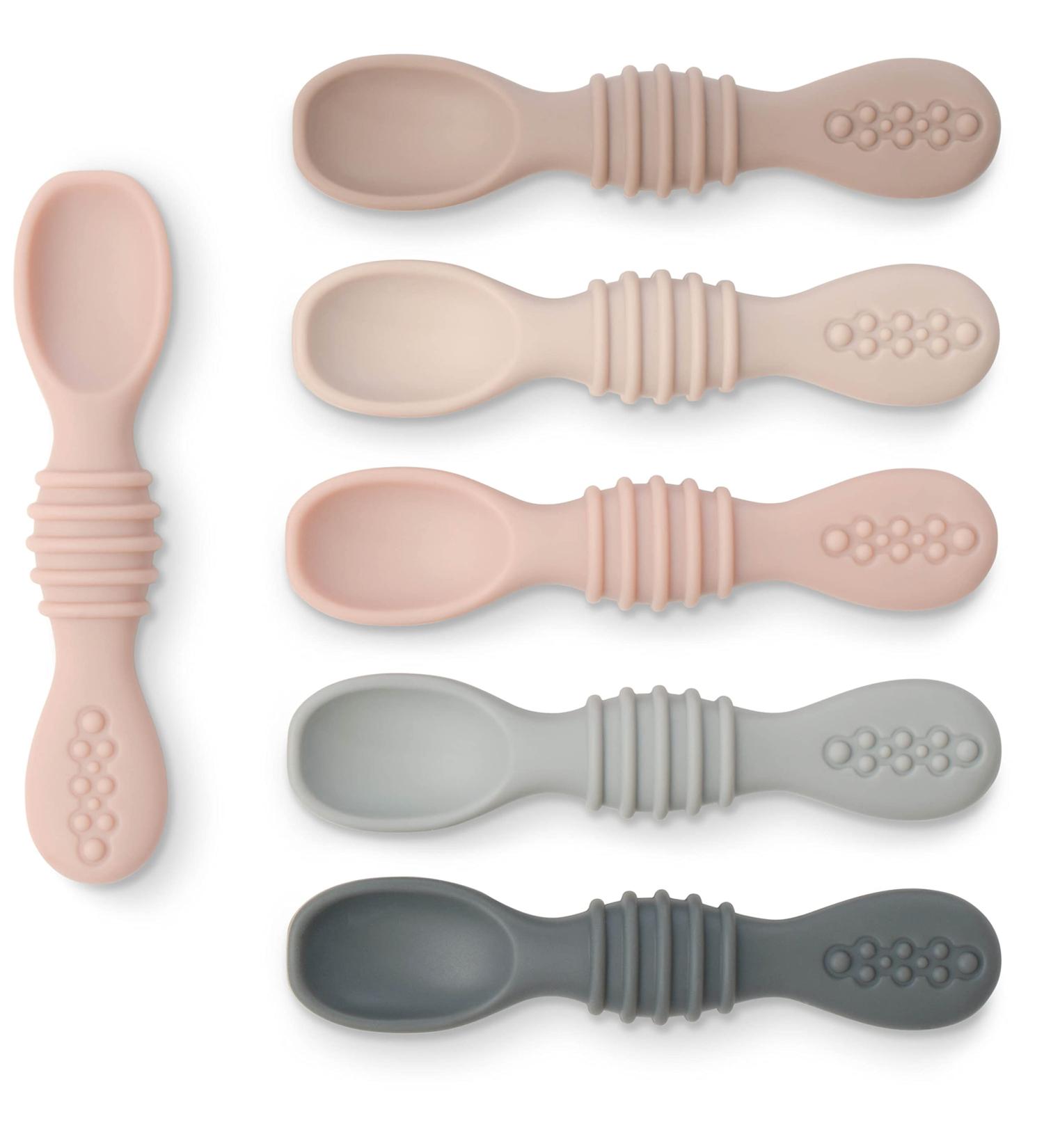 Simka Rose Silicone Baby Spoons - Self Feeding 6 Months First Stage Infant Spoons for Babies & Toddlers - Set of 6 BPA Free Dishwasher Microwave Safe Food Utensils - Neutral - Buy Online on SooperMarket.com