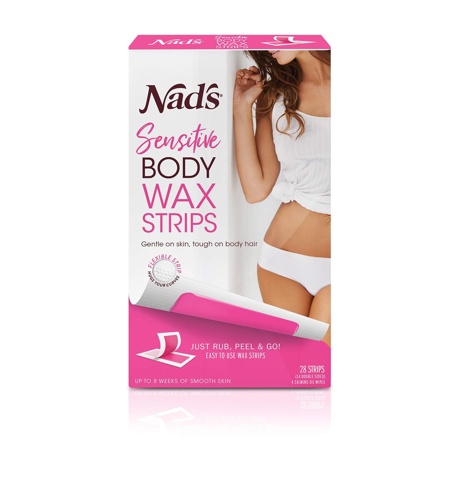 Nads Body Wax Strips for Sensitive Skin - Hypoallergenic Hair Removal Kit | Includes 28 Strips & 2 Calming Oil Wipes - Buy Online on SooperMarket.com