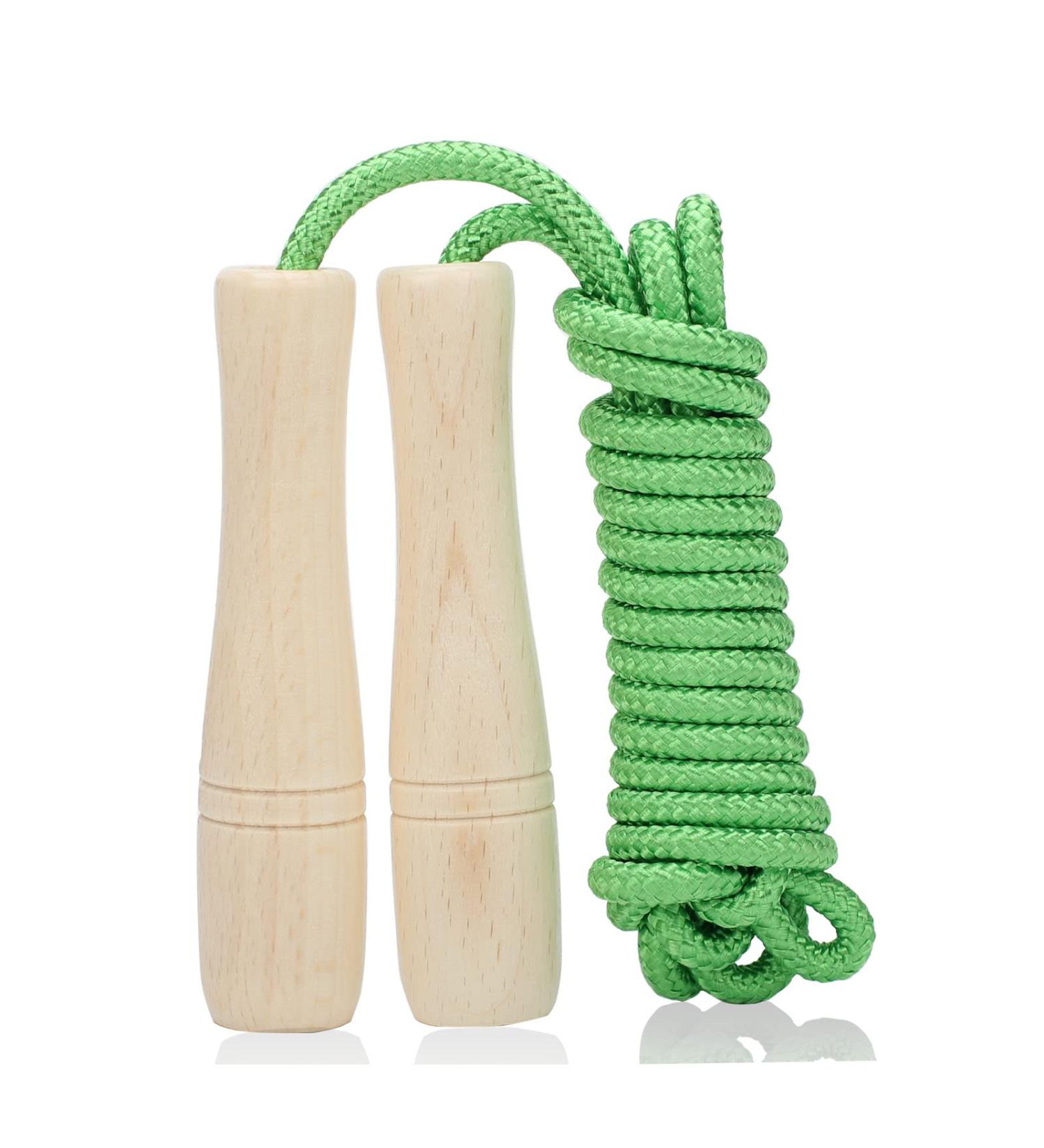 Adjustable 270cm Kids Jump Rope - Wooden Handle & Cotton Rope for Boys & Girls - Green Fitness Spring Rope - Buy Online on SooperMarket.com