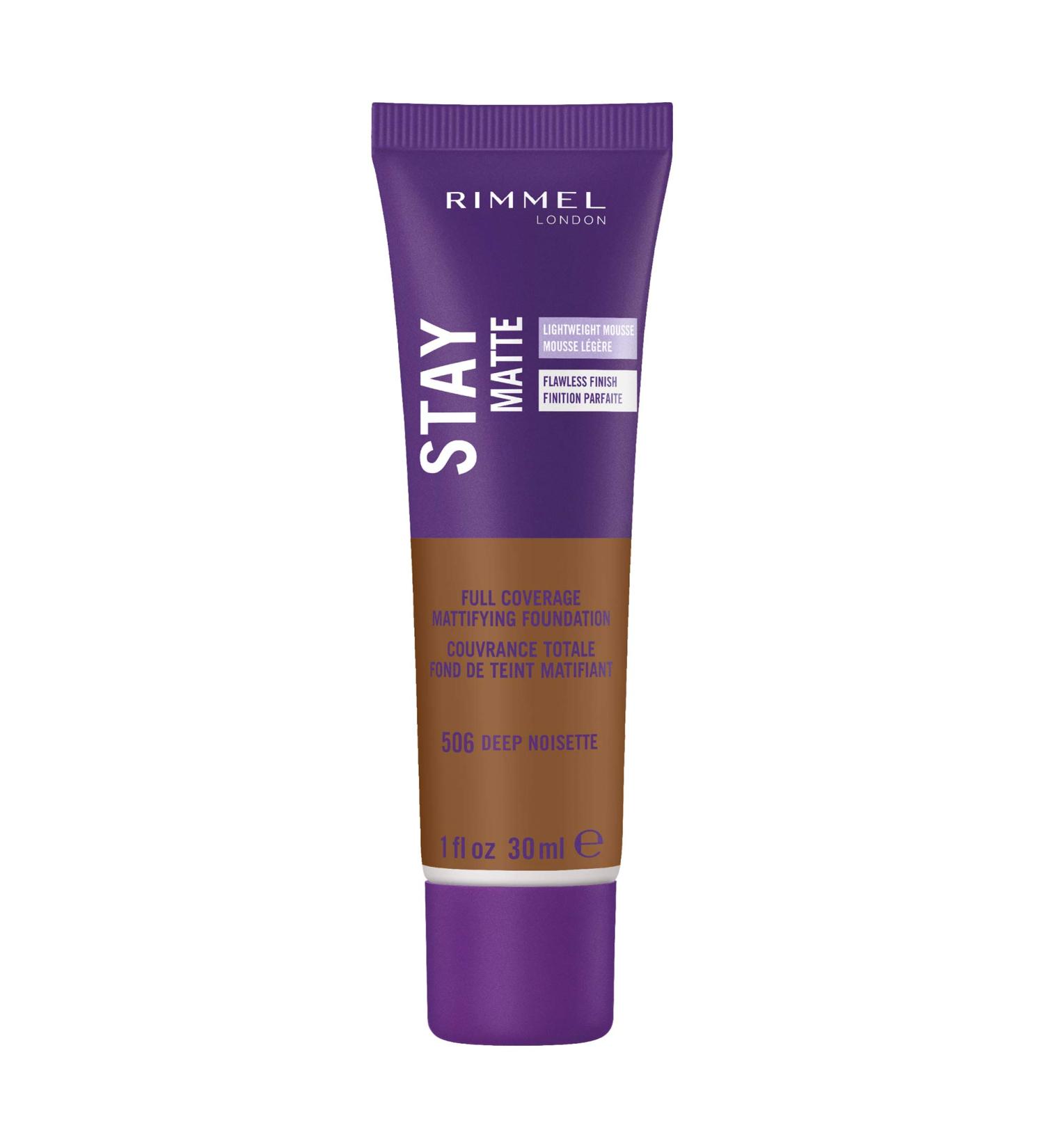 Rimmel London Stay Matte Full Coverage Foundation 506 Deep Noisette - 1 oz | Matte Finish, Long-lasting - Buy Online on SooperMarket.com