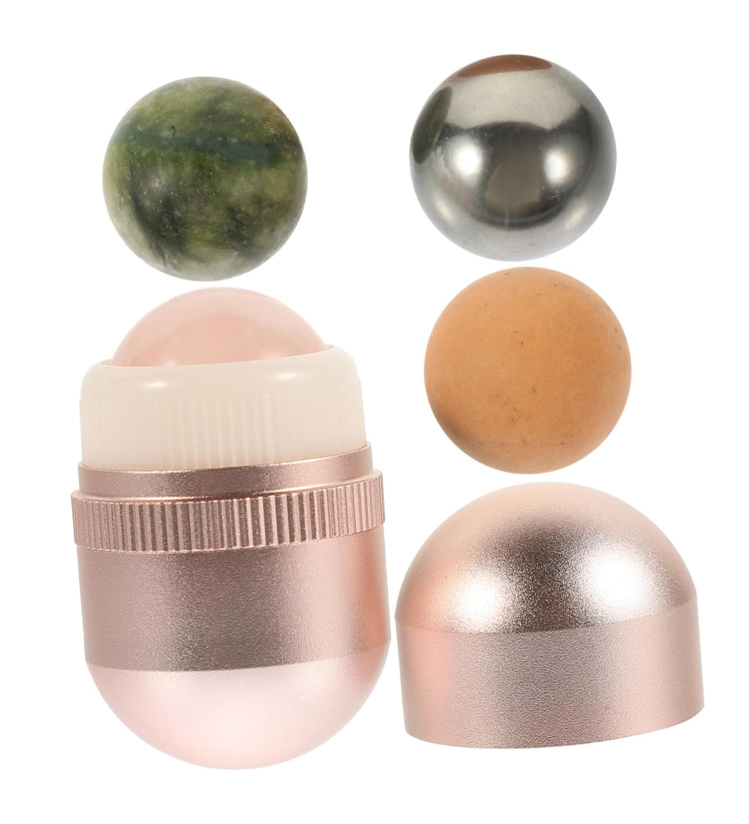 Volcanic Stone Ball Jade Facial Massager Set - Pink Jade Rollers & Skin Scraping Tools for Enhanced Beauty - Buy Online on SooperMarket.com
