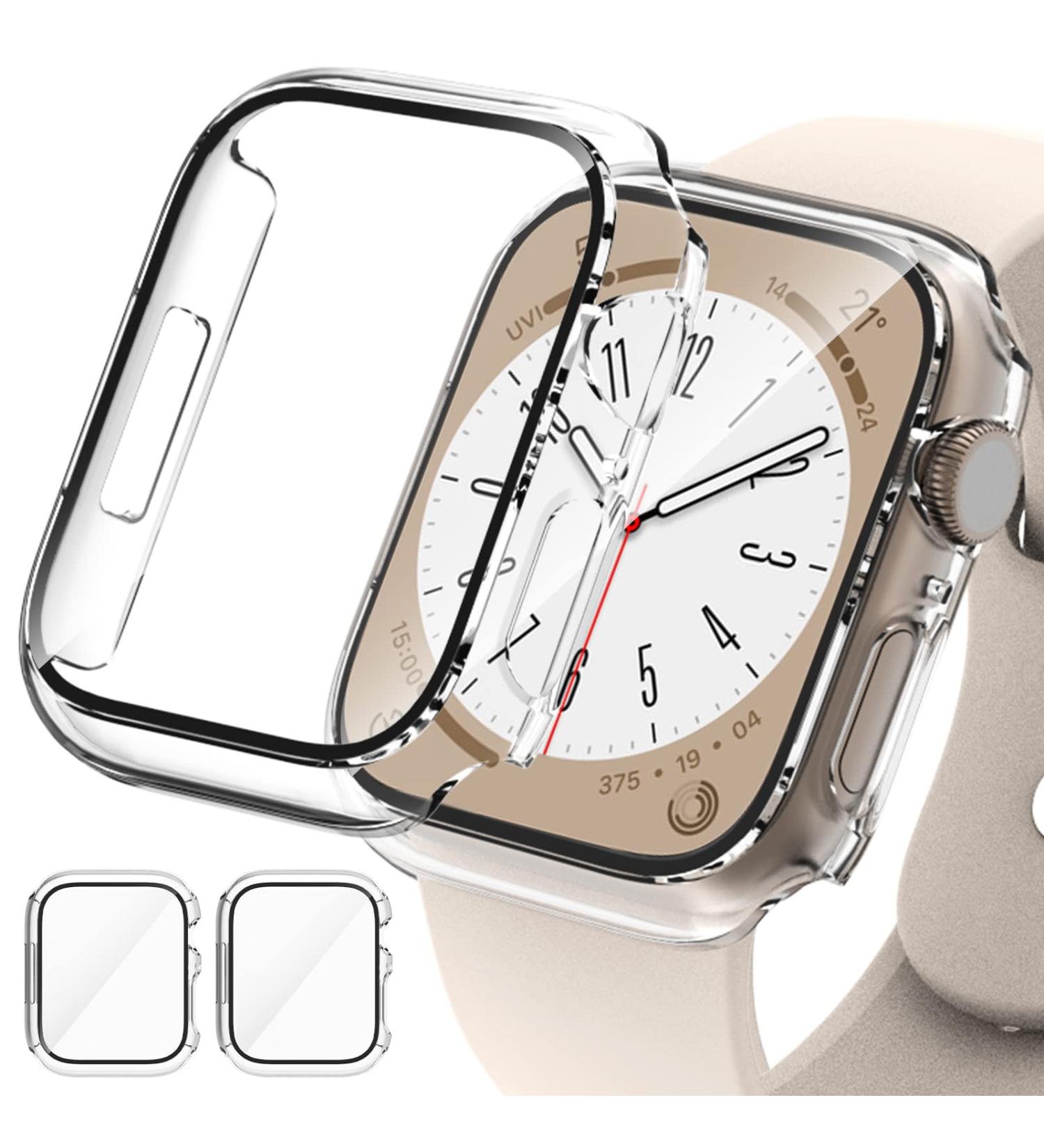 2 Pack Apple Watch Series 8/7 45mm Case & Screen Protector - Clear Hard PC Bumper with Tempered Glass Film - Anti-Scratch & Ultra-Thin Cover by EWUONU - Buy Online on SooperMarket.com