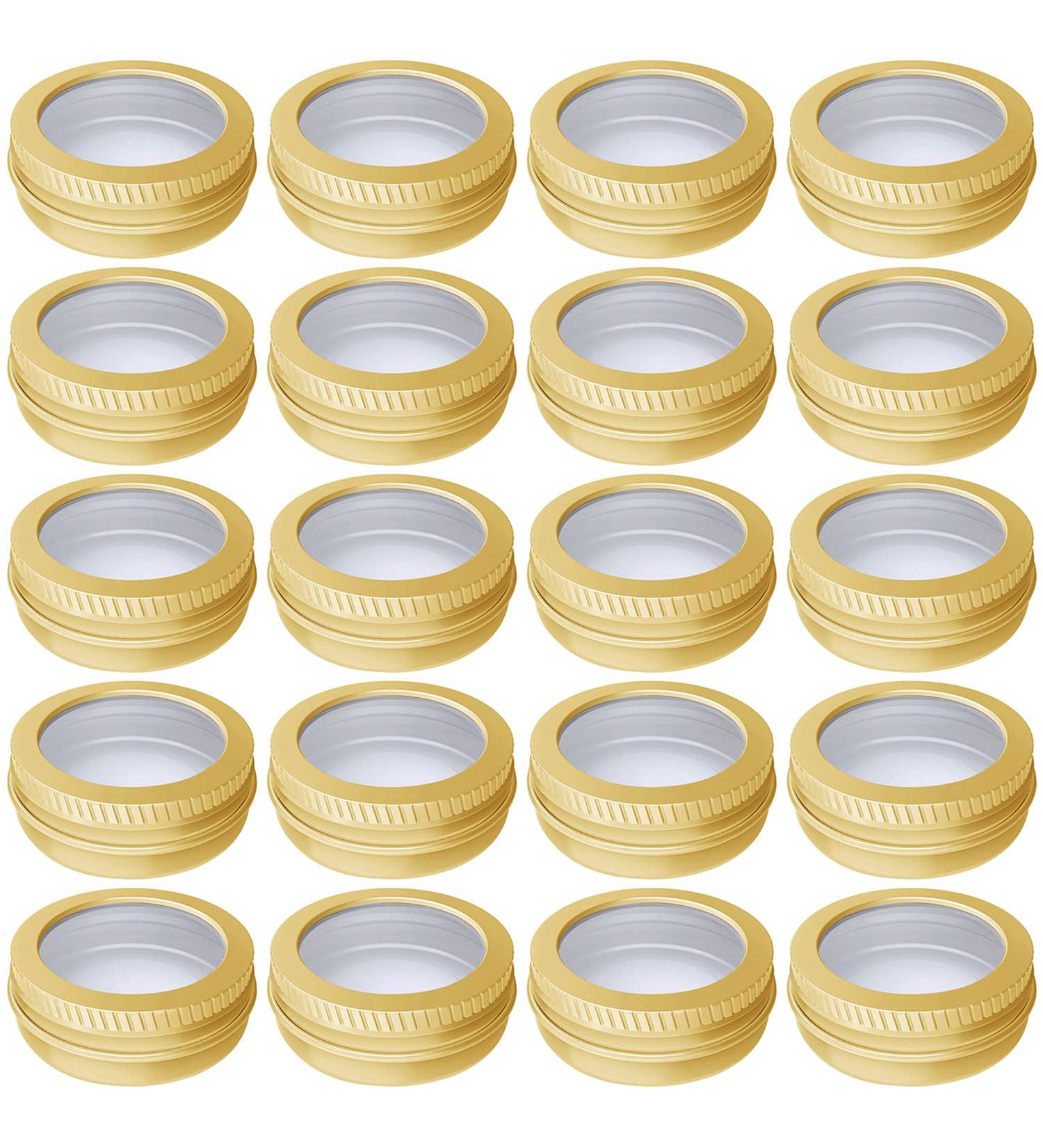 20 Pcs 2oz Aluminum Tin Jars with Clear Screw Lid - Refillable Containers for Lip Balm, Cream, Gold - Cosmetics Storage - Buy Online on SooperMarket.com