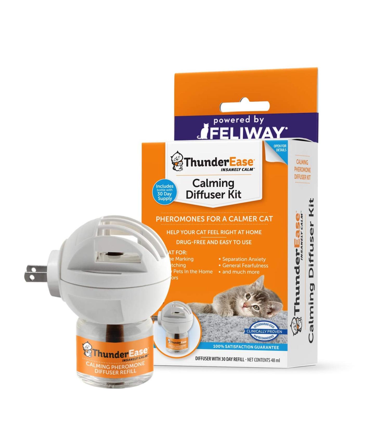 ThunderEase Cat Calming Pheromone Diffuser Kit | Powered by FELIWAY | Reduce Scratching, Urine Spraying, Marking, and Anxiety - 30 Day Supply - Buy Online on SooperMarket.com