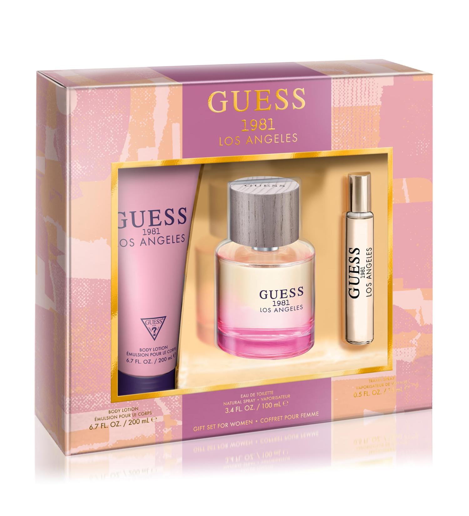 GUESS 1981 Los Angeles Women/Femme Eau de Toilette 3 Piece Gift Set - Perfume Spray 3.4 Fl. Oz. Travel Spray 0.5 Fl. Oz. & Body Lotion 6.7 Fl. Oz. - Buy Online on SooperMarket.com