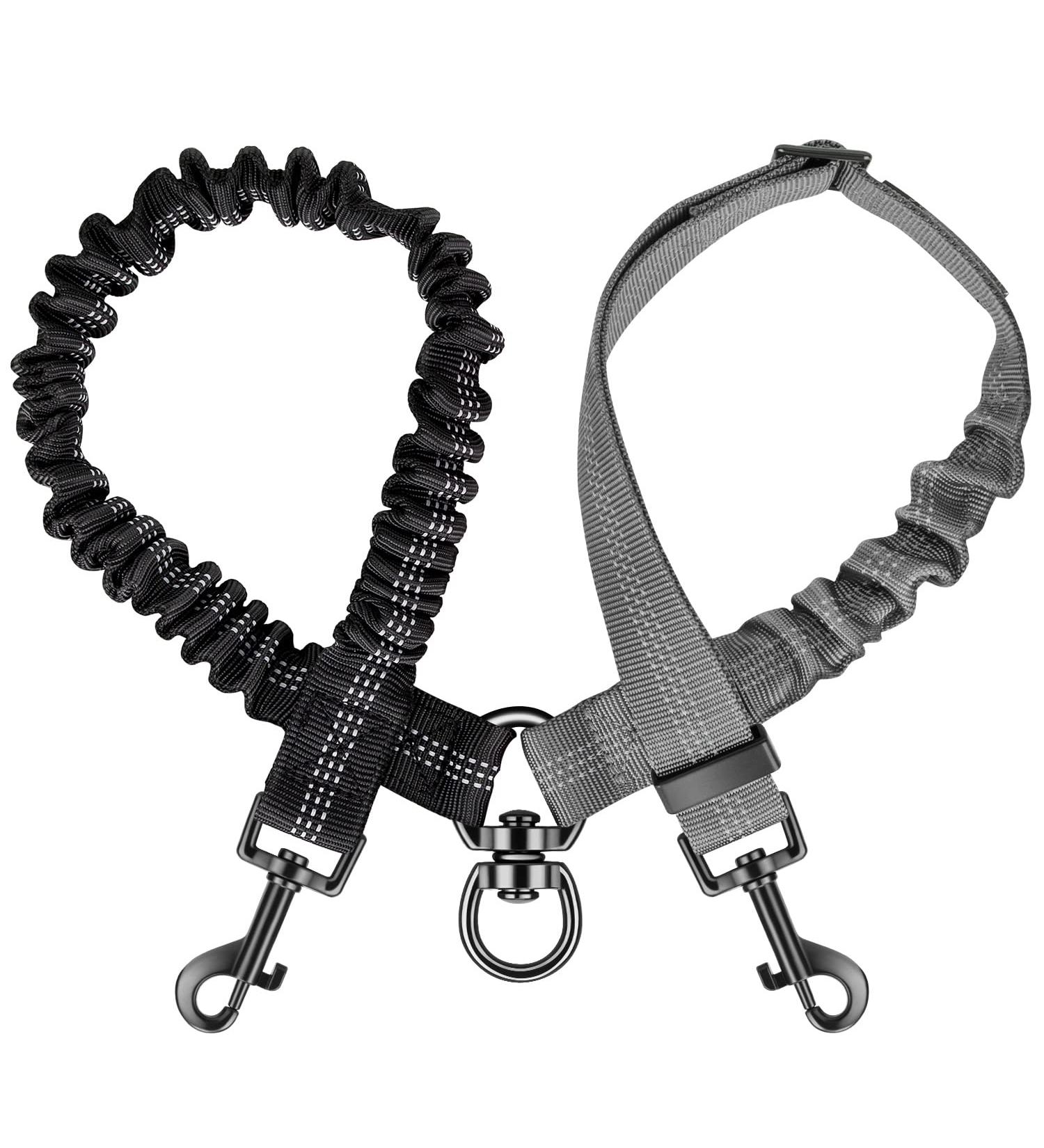 Buy NASJAC Double Dog Linen Coupler | Adjustable Reflective & Shock-Damping Shared Leash for 2 Dogs - Black & Gray - Buy Online on SooperMarket.com