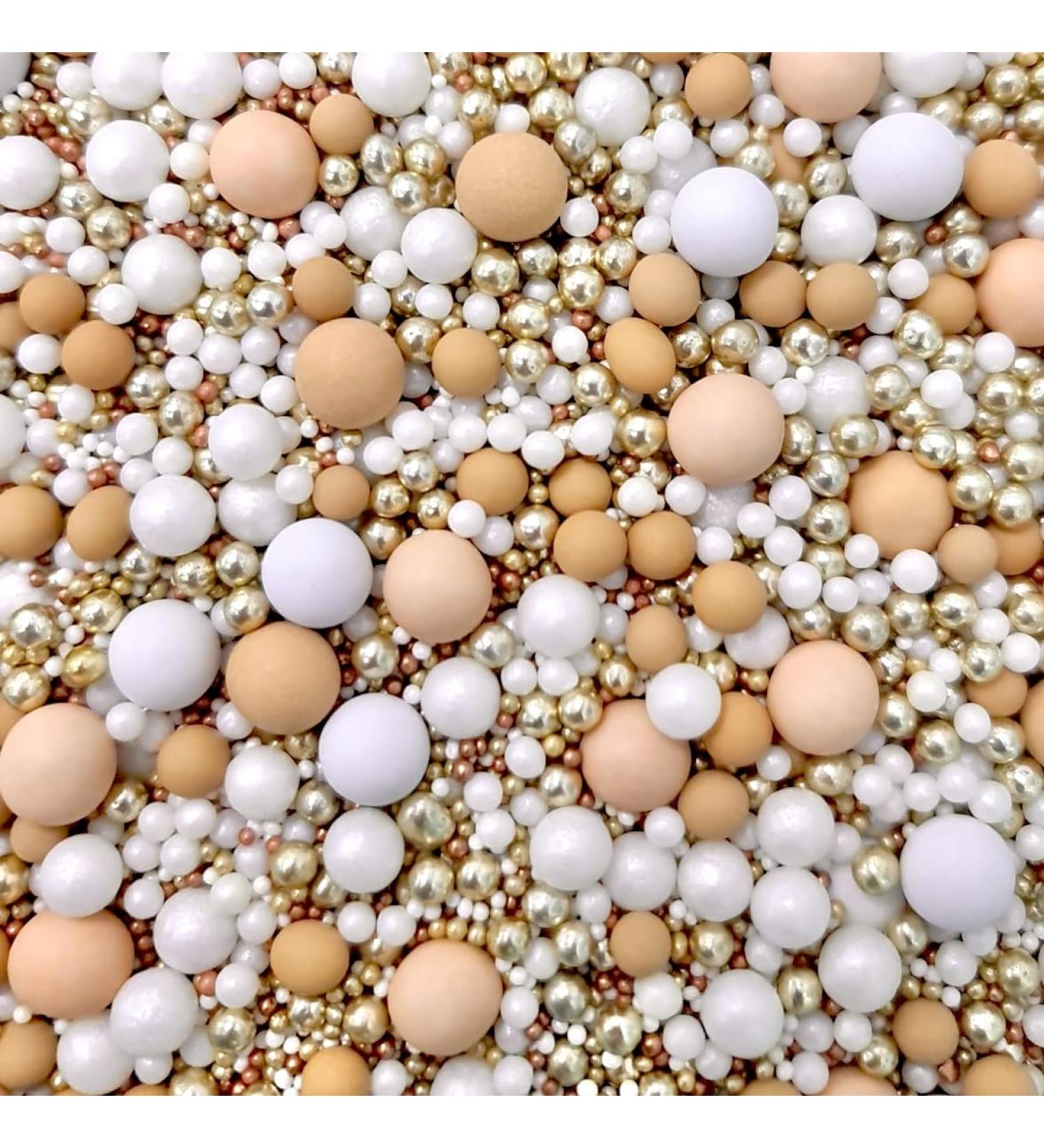 Luxury metallic Gold Nude Beige neutral White Rose Gold Christmas Sprinkles mix blend baby shower cupcakes cookies biscuits edible cake topper pearls wedding hen party decoration chocolate balls MOET