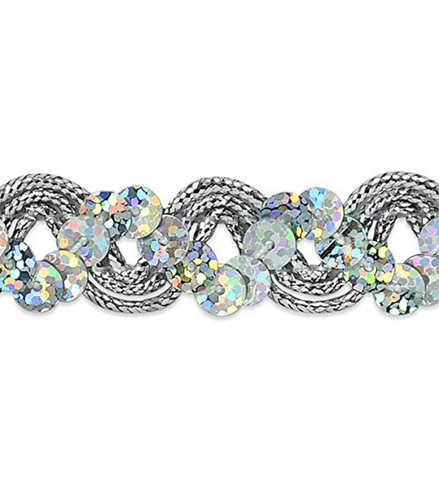 Expo International Reba Ric Rac Sequin Braid Trim Embellishment, 20-Yard, Silver