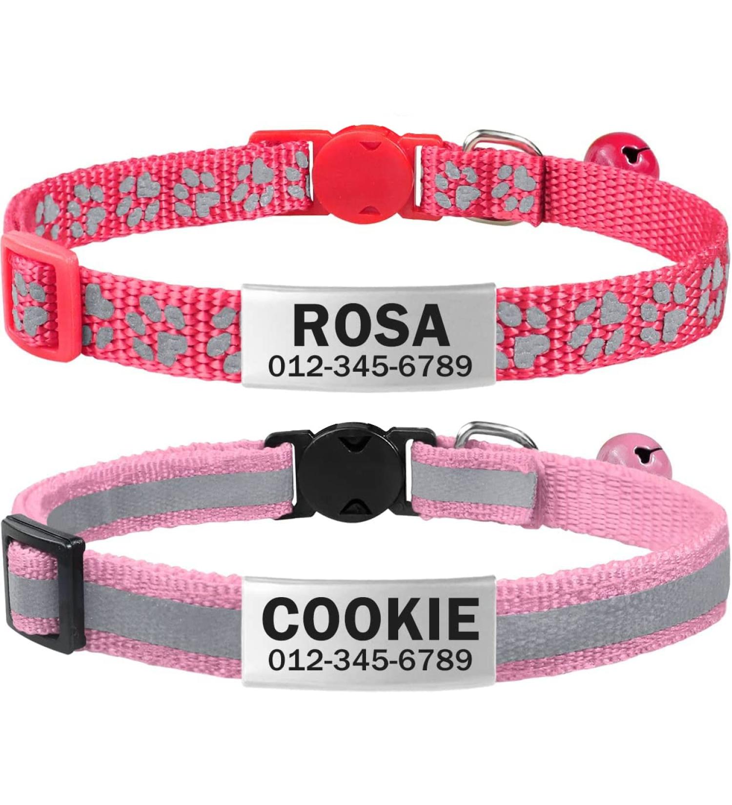 Tagme Cat Collar - 2 Pack Pink Adjustable Neck Band with Name & Phone Number Safety Clasp & Bell Standard Size 18-31 cm - Buy Online on SooperMarket.com