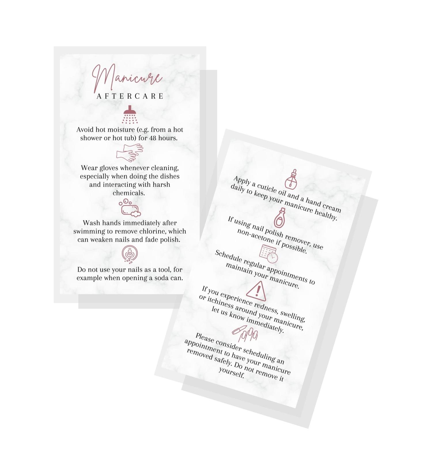 Manicure Aftercare Instruction Cards | 50pk | Business Card Size Nail Salon Handout for Nail Care after Manicure or Pedicure matches loyalty Marble and Mauve Design How to protect your manicure cards - Buy Online on SooperMarket.com