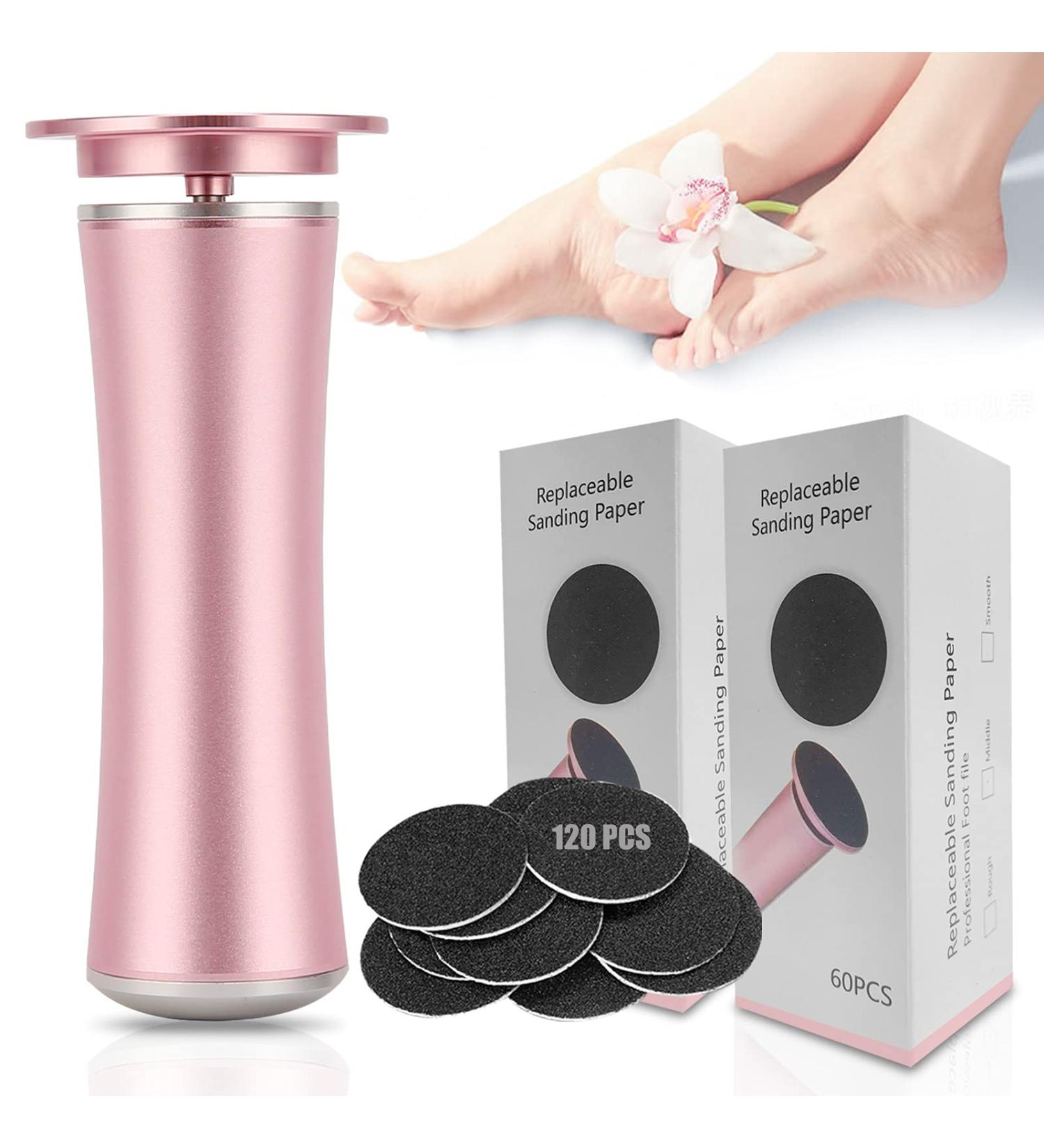 Electric Foot File Callus Remover - Professional Pedicure Tool with Adjustable Speed and 120 Replacement Sandpaper Discs - For Men and Women (Rose Gold) - Buy Online on SooperMarket.com