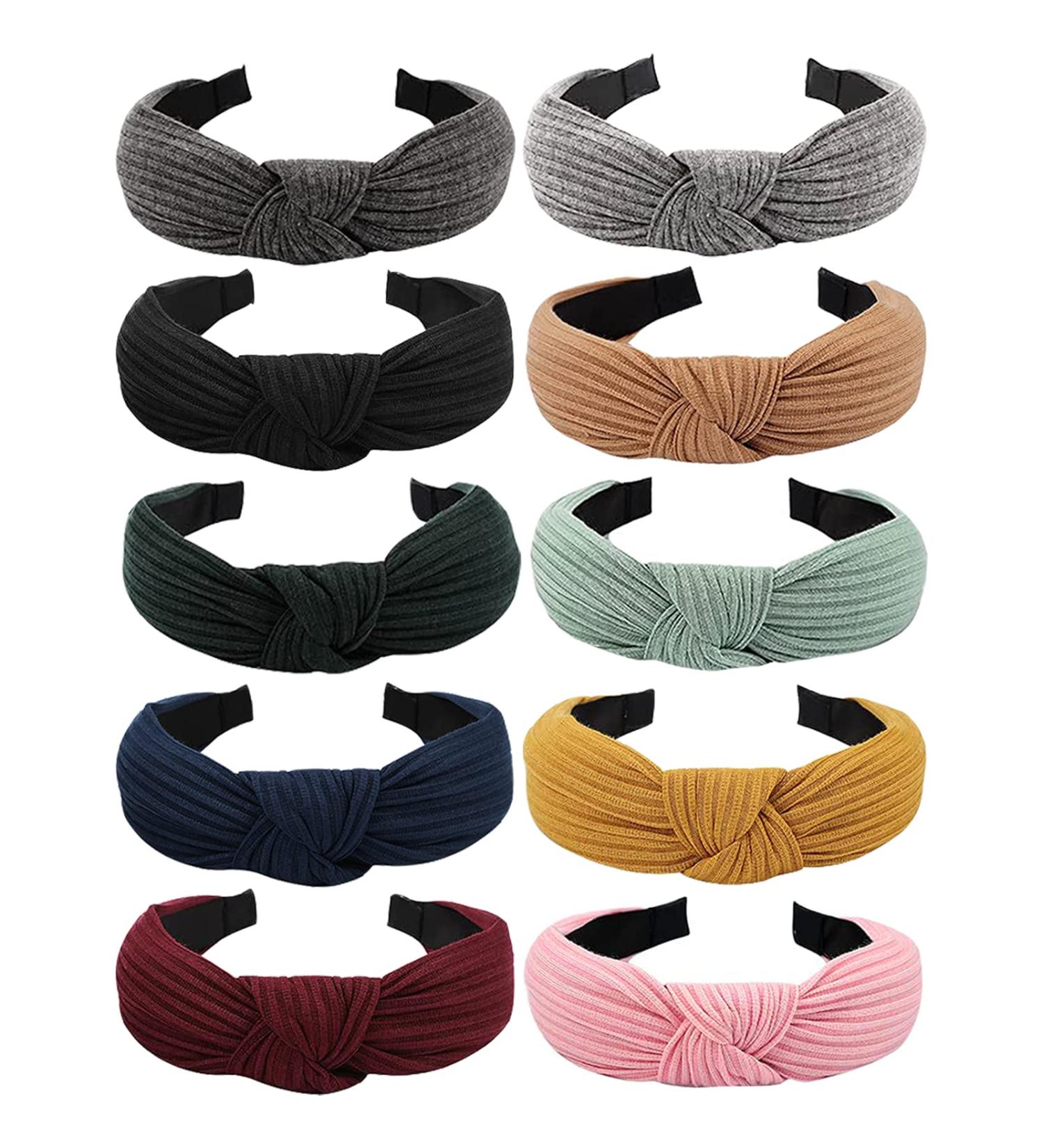 Ondder Knotted Headbands for Women 10 Pack - Fashionable Solid Color Wide Headbands for Thin Thick Hair - Top Knot Cute Assorted Headbands - Turban Hairbands - Buy Online on SooperMarket.com