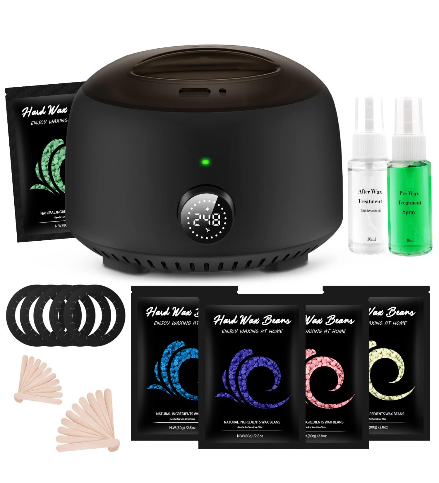Waxing Kit for Women Men - Digital Wax Warmer with Hard Wax Beans and Applicators for Hair Removal - Ideal for Legs, Face, Underarm, Bikini, Sensitive Skin - Buy Online on SooperMarket.com