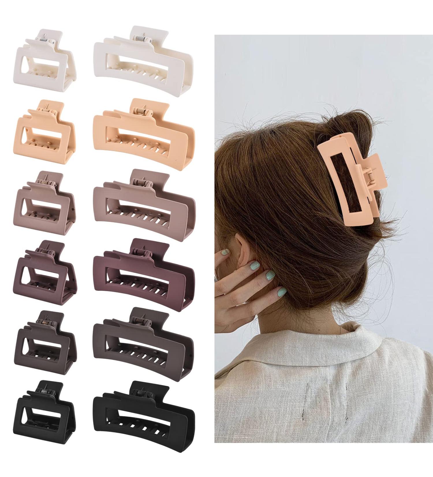 12 Pcs Rectangle Hair Clips Set for Women and Girls - Includes 6 Large Claw Clips for Thick Hair and 6 Small Claw Clips for Thin Hair - Buy Online on SooperMarket.com