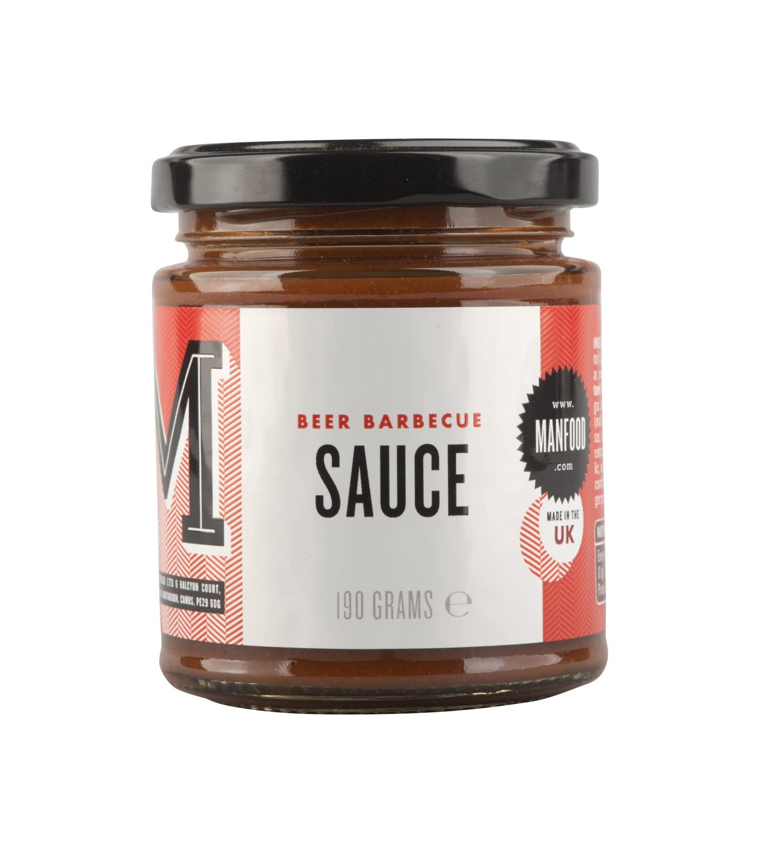 Manfood Beer Barbecue Sauce (190g) | Tangy and Glossy Sauce | Ideal as a Marinade or for Brushing on to Your Choice of Meat Tofu or Fish | No Artificial Colours or Flavourings | Made in the UK - Buy Online on SooperMarket.com