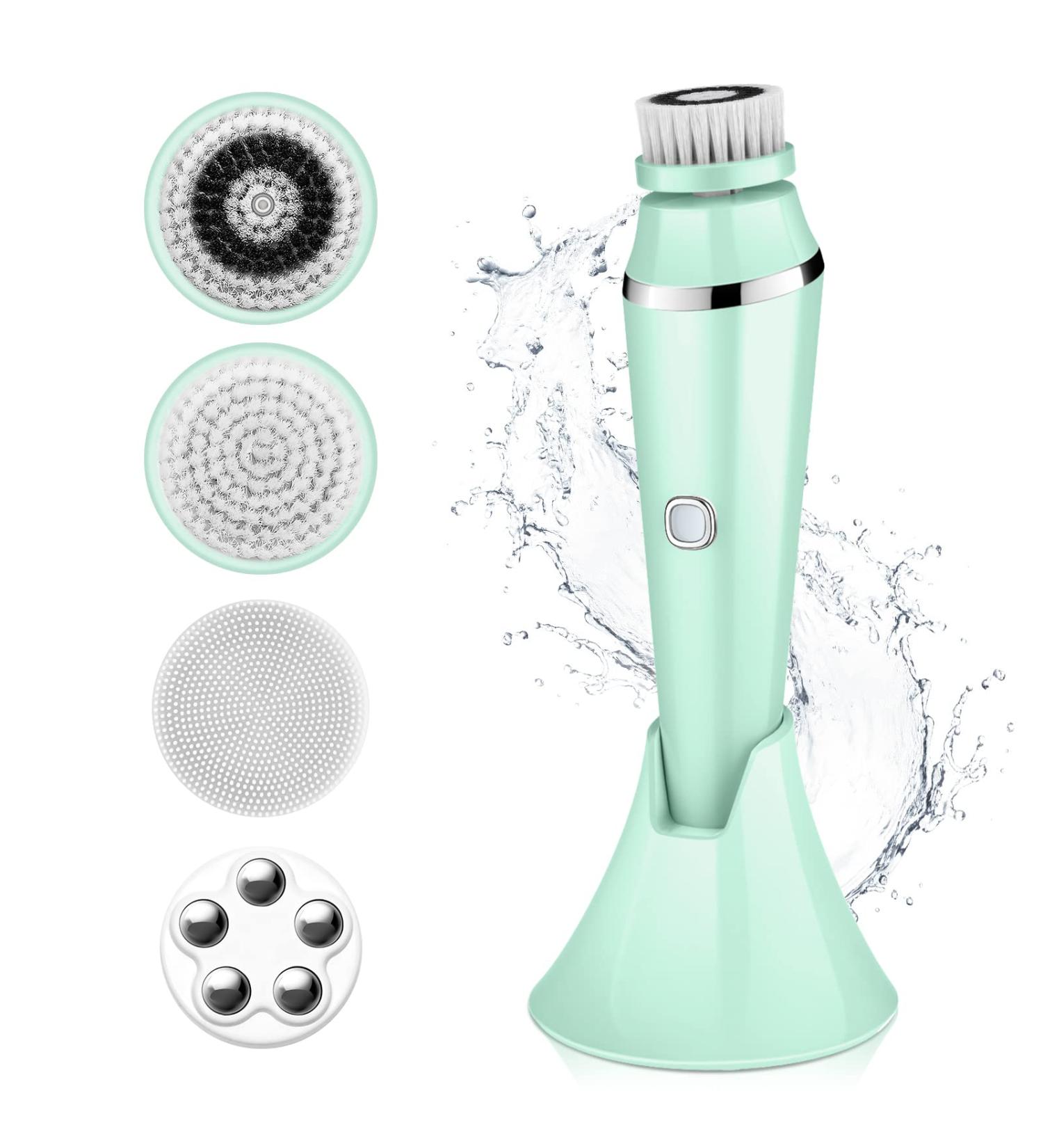 4 in 1 Facial Cleansing Brush - Electric Face Spin Brush with 4 Replacement Heads for Cleaning Exfoliating Massaging (Green) - Buy Online on SooperMarket.com