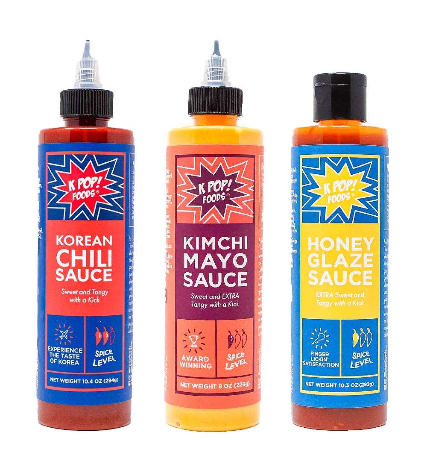 KPOP Foods Variety Sauce Set: Kimchi Spicy Mayo, Chili, Honey Glaze Sweet Chili Sauce with Real Gochujang. Perfect for Traditional Korean Cooking and BBQ - Buy Online on SooperMarket.com