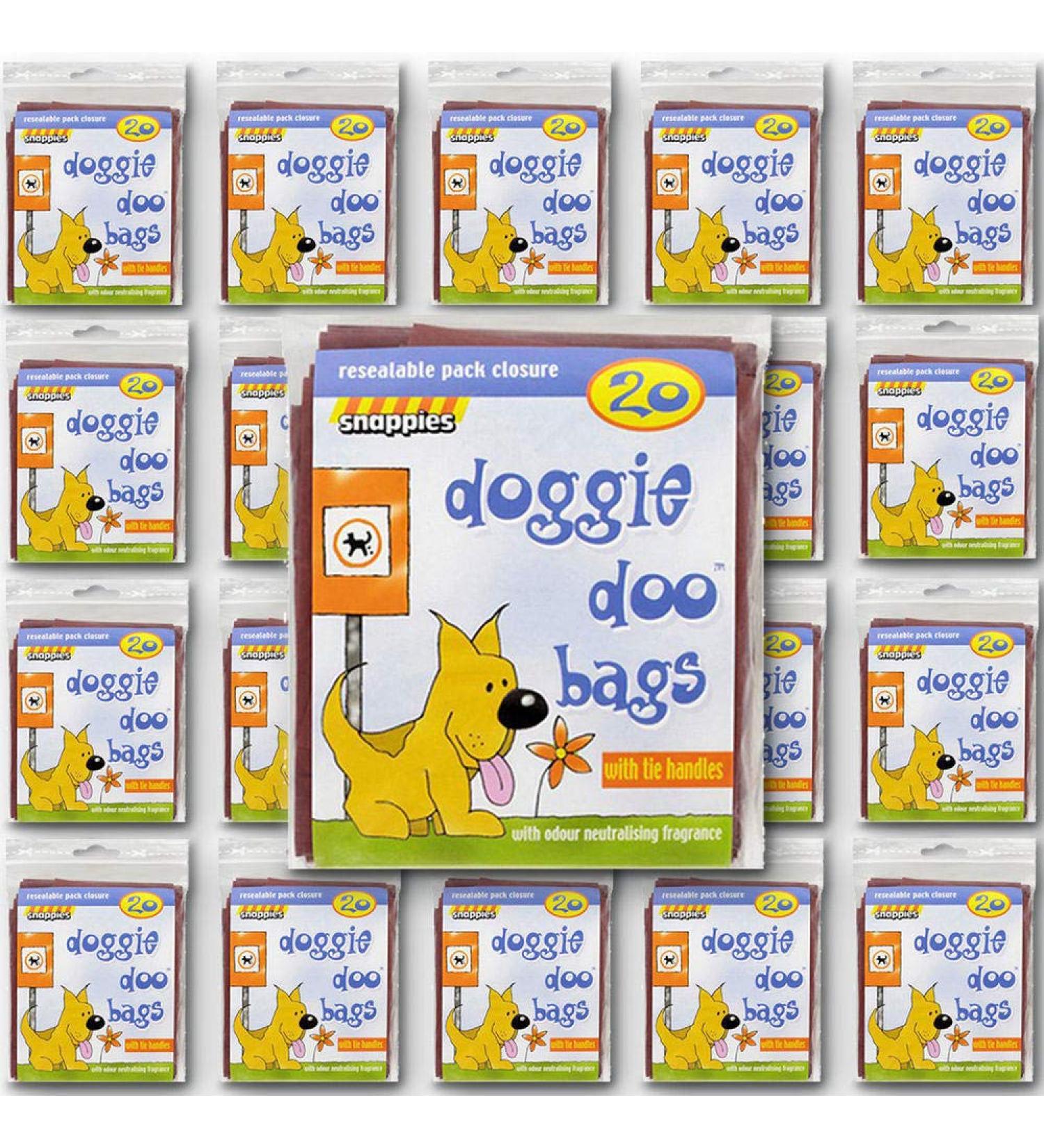 Snappies Tidy-Up Doggie Doo Bags with Tie Handles 20 Packs with 20 bags per pack