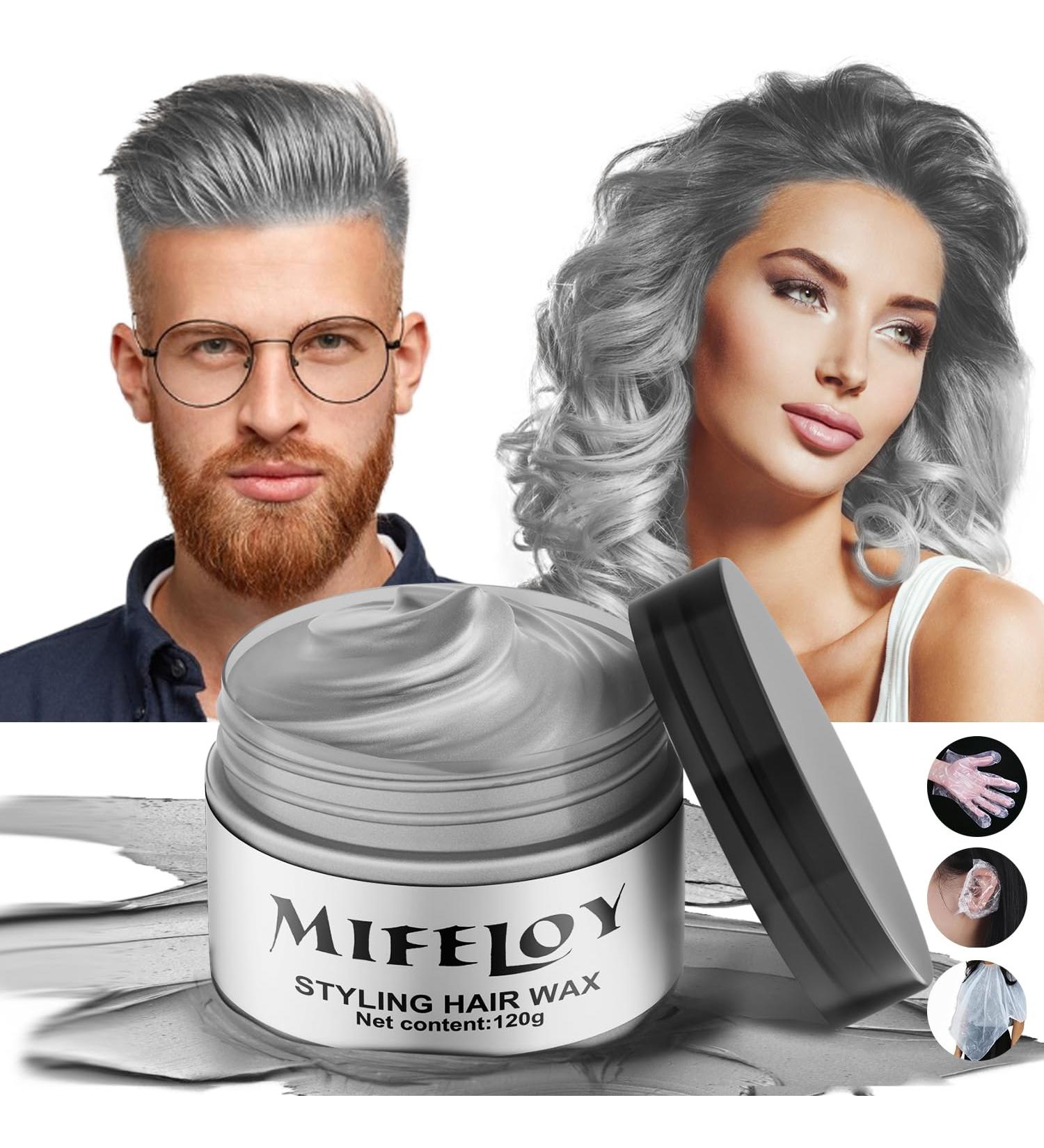 Gray Styling Hair Temporary Color Wax - Silver Grey Instant Hairstyle Cream with Gloves & Cape for Cosplay Halloween & DIY Beauty - Buy Online on SooperMarket.com