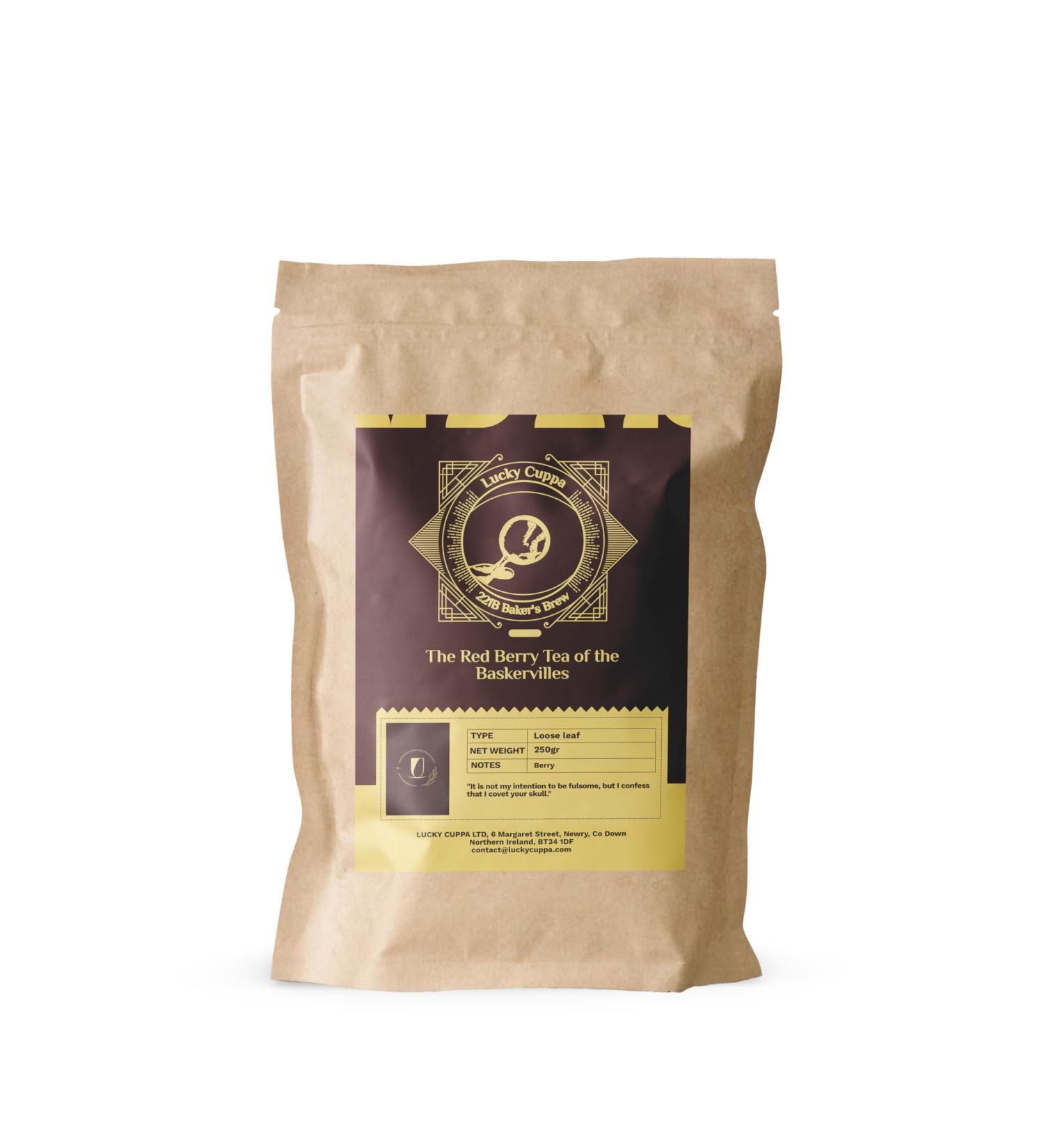 Lucky Cuppa's "221b Bakers Brew" Red Berry Tea of the Baskervilles Loose Leaf Tea - Bag of Decaf Loose Tea - Holmes Tea Gifts for Tea Enthusiasts - 250g - Buy Online on SooperMarket.com