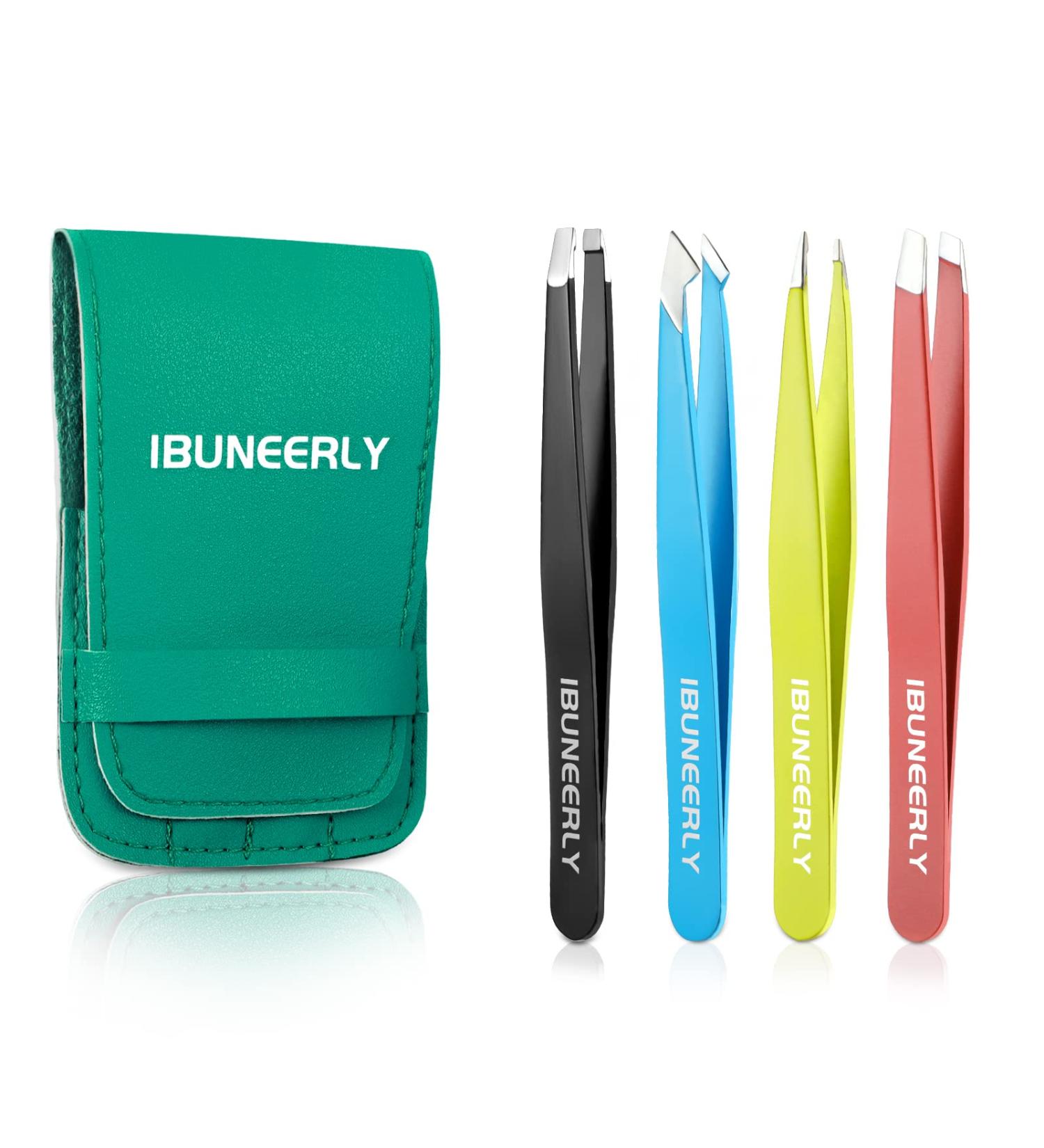 Tweezers Set with Leather Case - 4Pcs Professional Stainless Steel Eyebrow Tweezers for Women - Precision Tweezers for Ingrown Hair, Splinter Removal - Ideal for Facial Hair - Multi-Color - Buy Online on SooperMarket.com