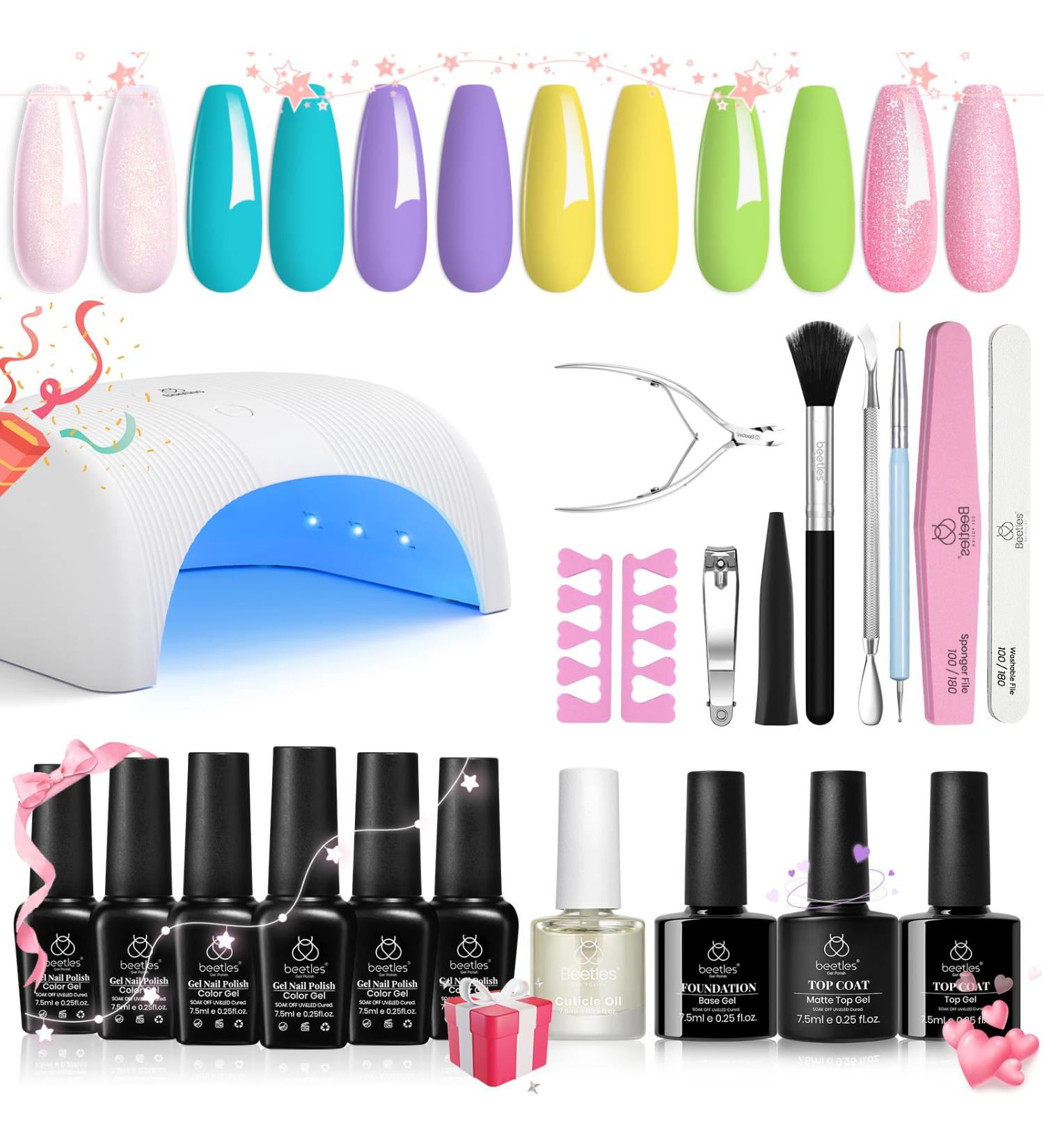 Beetles Gel Nail Kit with UV/LED Lamp - Frappe Cocktail Blue, 6 Colors, Salon-Quality Manicure Set - Buy Online on SooperMarket.com