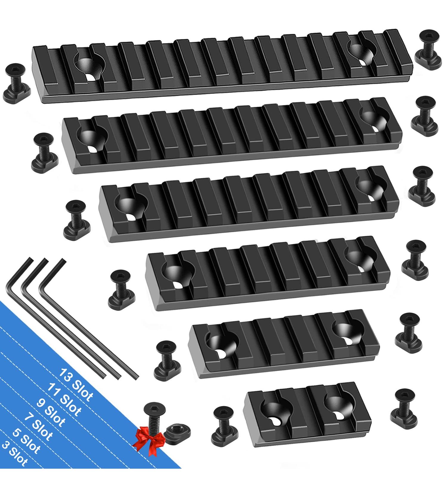 FANGOSS Mloc Picatinny Rails Set - 6 Pack with 3, 5, 7, 9, 11, 13 Slot Aluminum Sections - Includes 13 T-Nuts, Screws, and Allen Wrench - Buy Online on SooperMarket.com