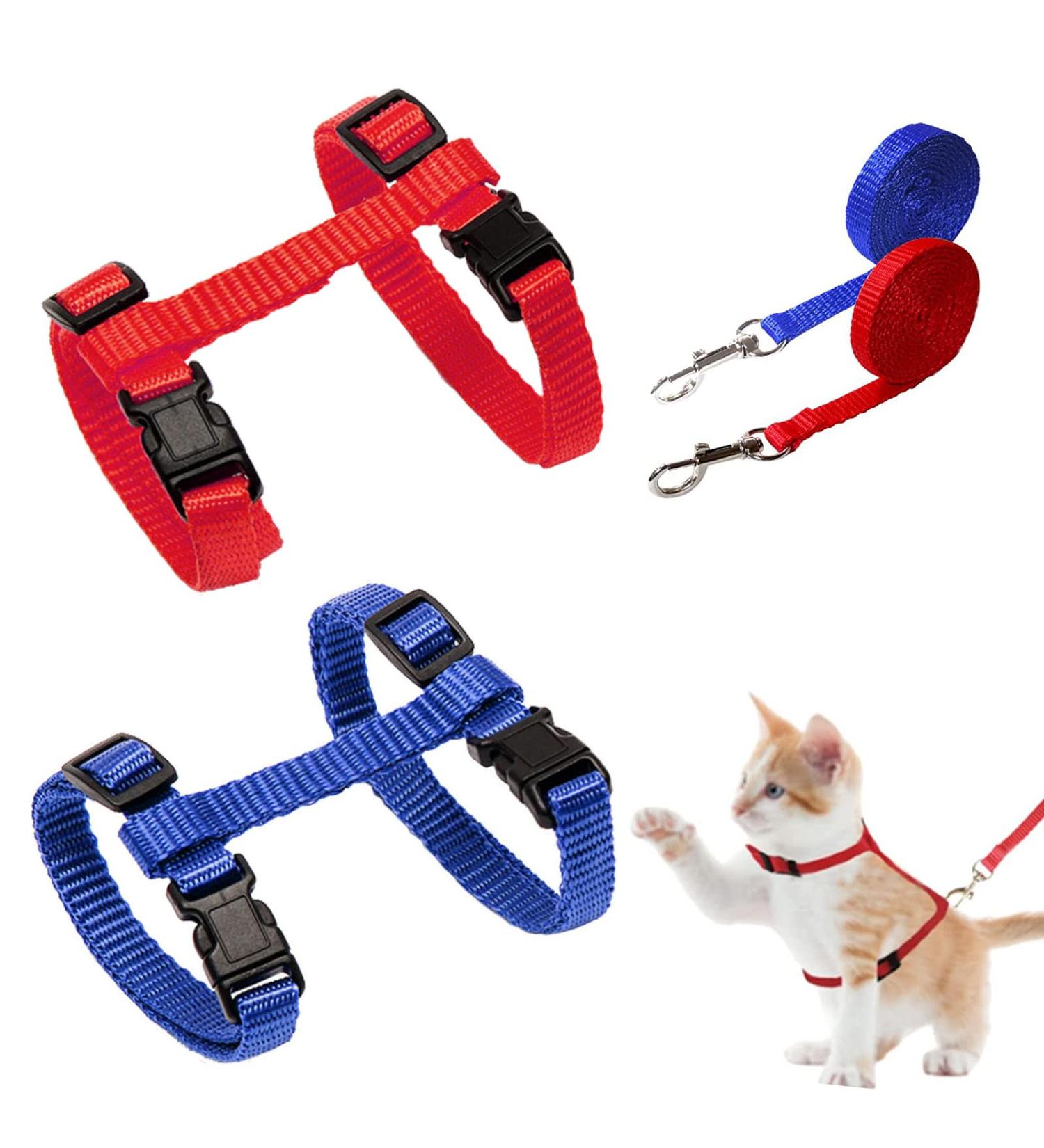 Soft Cat Crockery Dishes & Adjustable Leash Set for Kittens Puppies and Rabbits - Red & Blue - International Shipping Available - Buy Online on SooperMarket.com