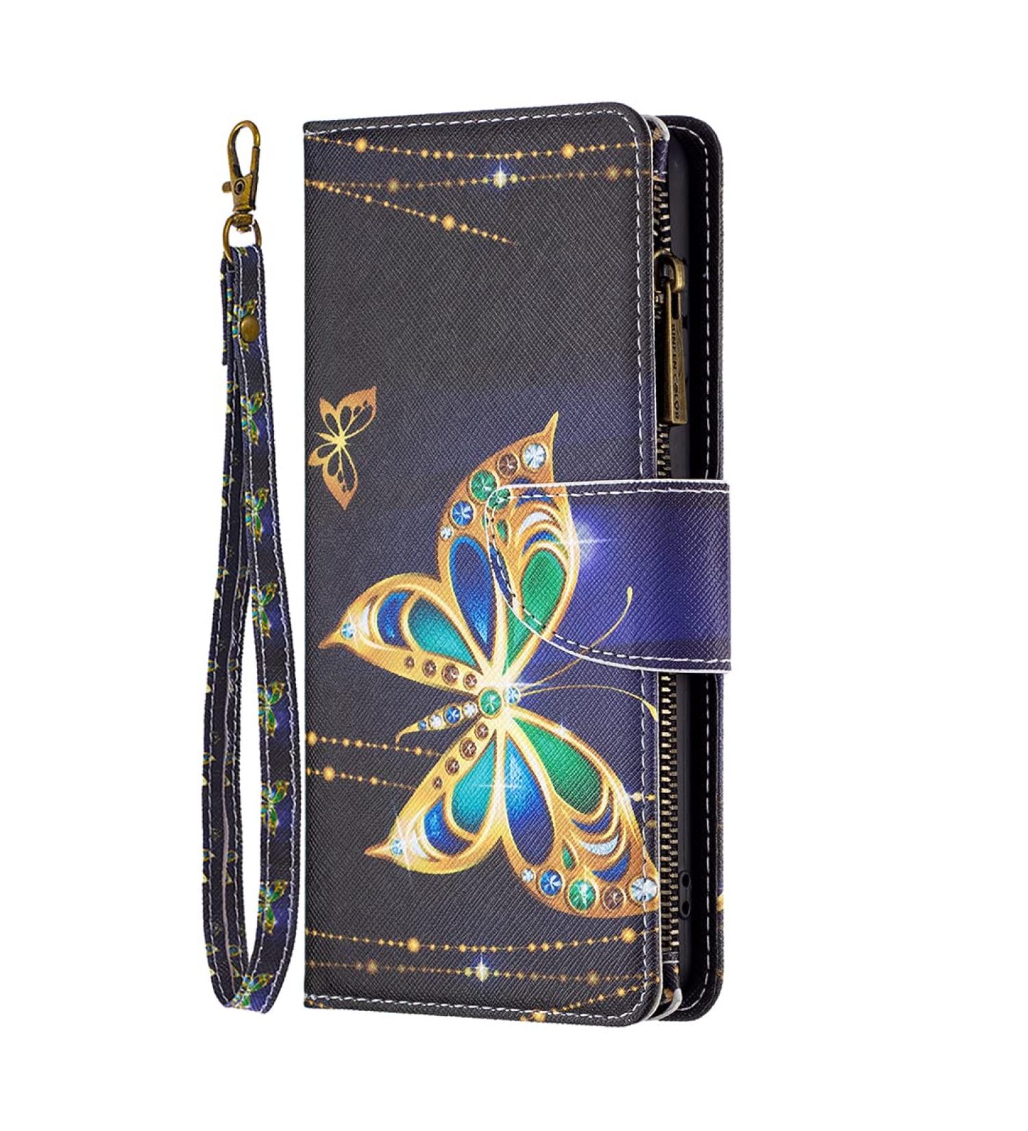 VQWQ Mobile Phone Case for Xiaomi Redmi Note 12 5G & Poco X5 - Protective Leather Pocket with Lanyard & Zipper - Butterfly 3 Folding Cover - Buy Online on SooperMarket.com