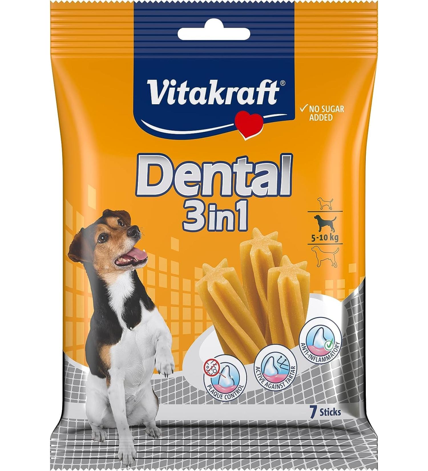 Vitakraft Dental 3in1 Sticks for Small Dogs - Sugar-Free Tartar Remover | 7 Pieces - Optimal Dental Care - Buy Online on SooperMarket.com