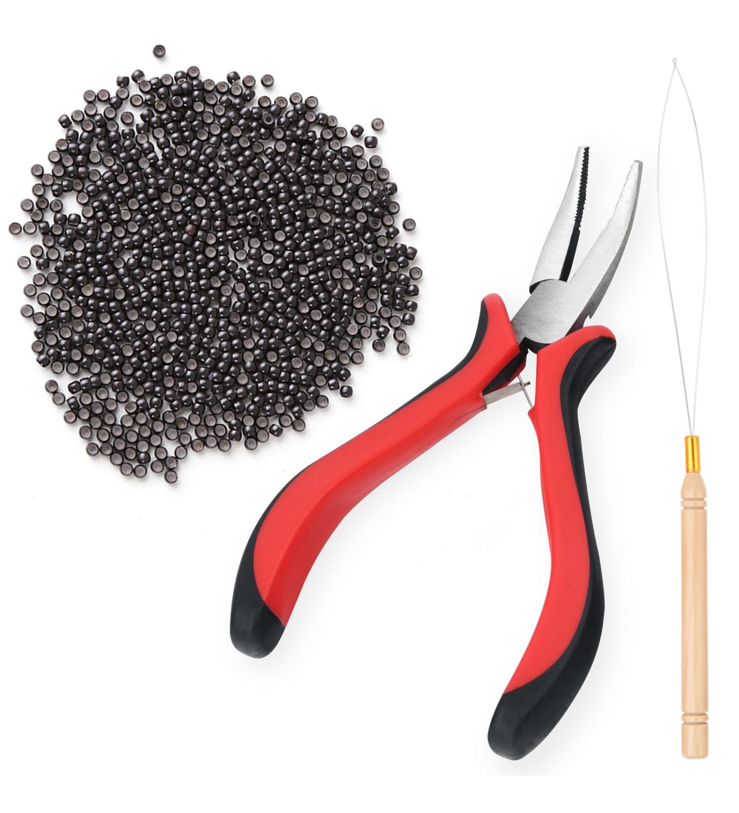Vlasy Dark Brown Hair Extension Tools Kit - Pliers, Loop Threader, 200PCS Silicone Beads - Buy Online on SooperMarket.com