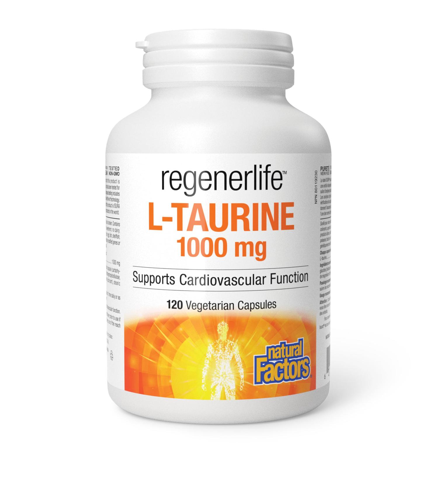 Natural Factors Regenerlife L-Taurine 1000 mg 120 vegetarian capsules Supports Cardiovascular Function - Buy Online on SooperMarket.com