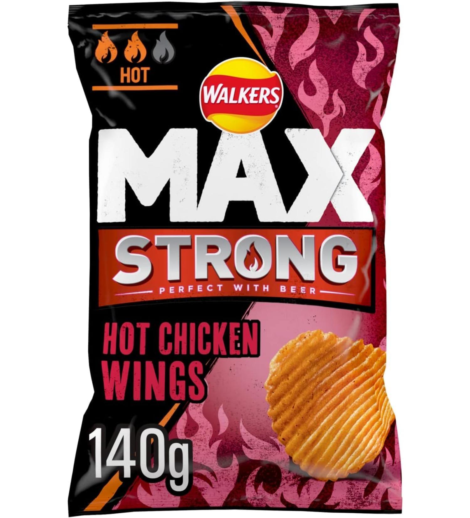 Walkers Max Strong Hot Chicken Wings Crisps 9 x 140g Bags - Buy Online on SooperMarket.com