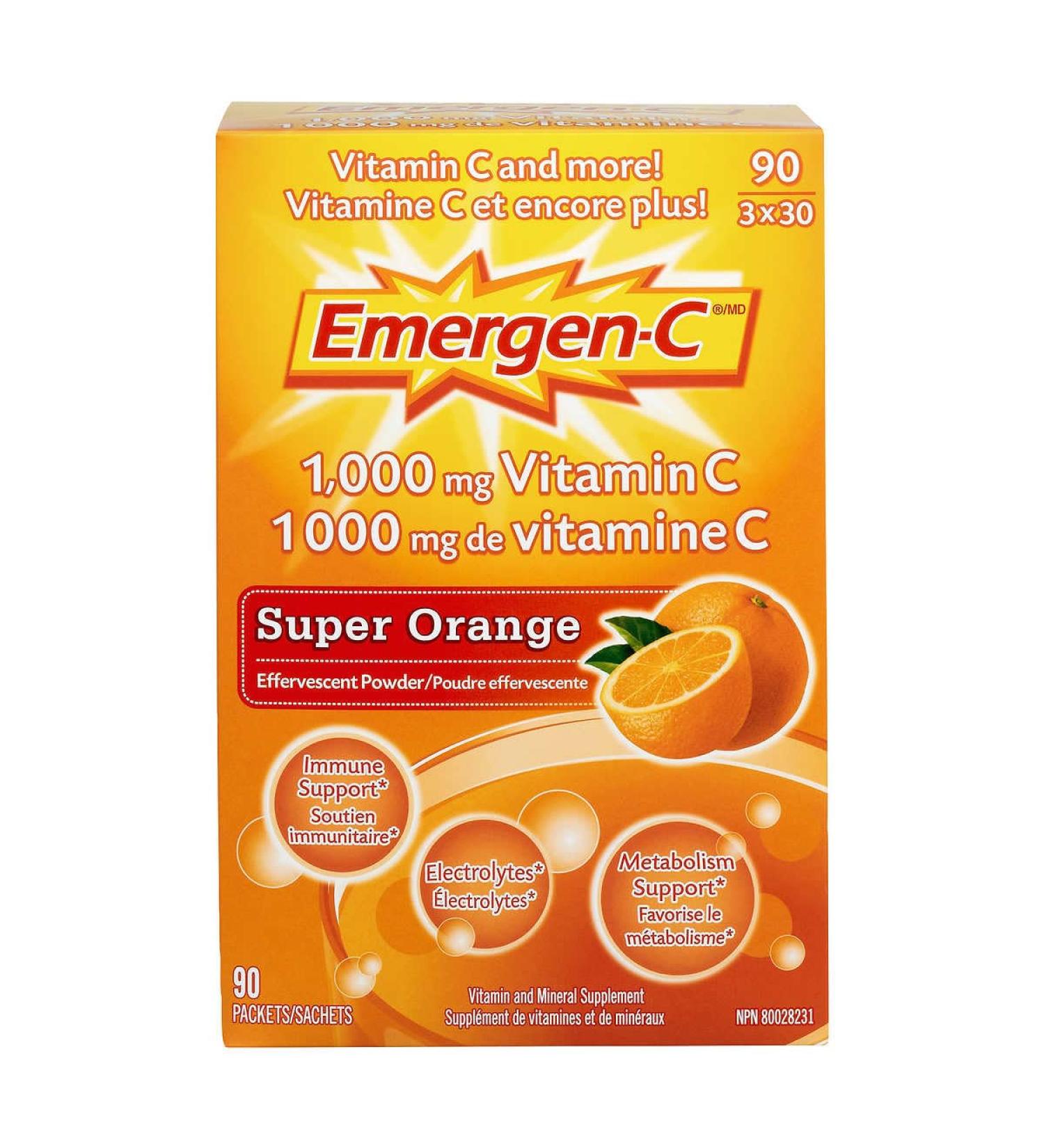 Emergen-C Orange Vitamin C 1000mg (90 Packets) 90 Count - Buy Online on SooperMarket.com