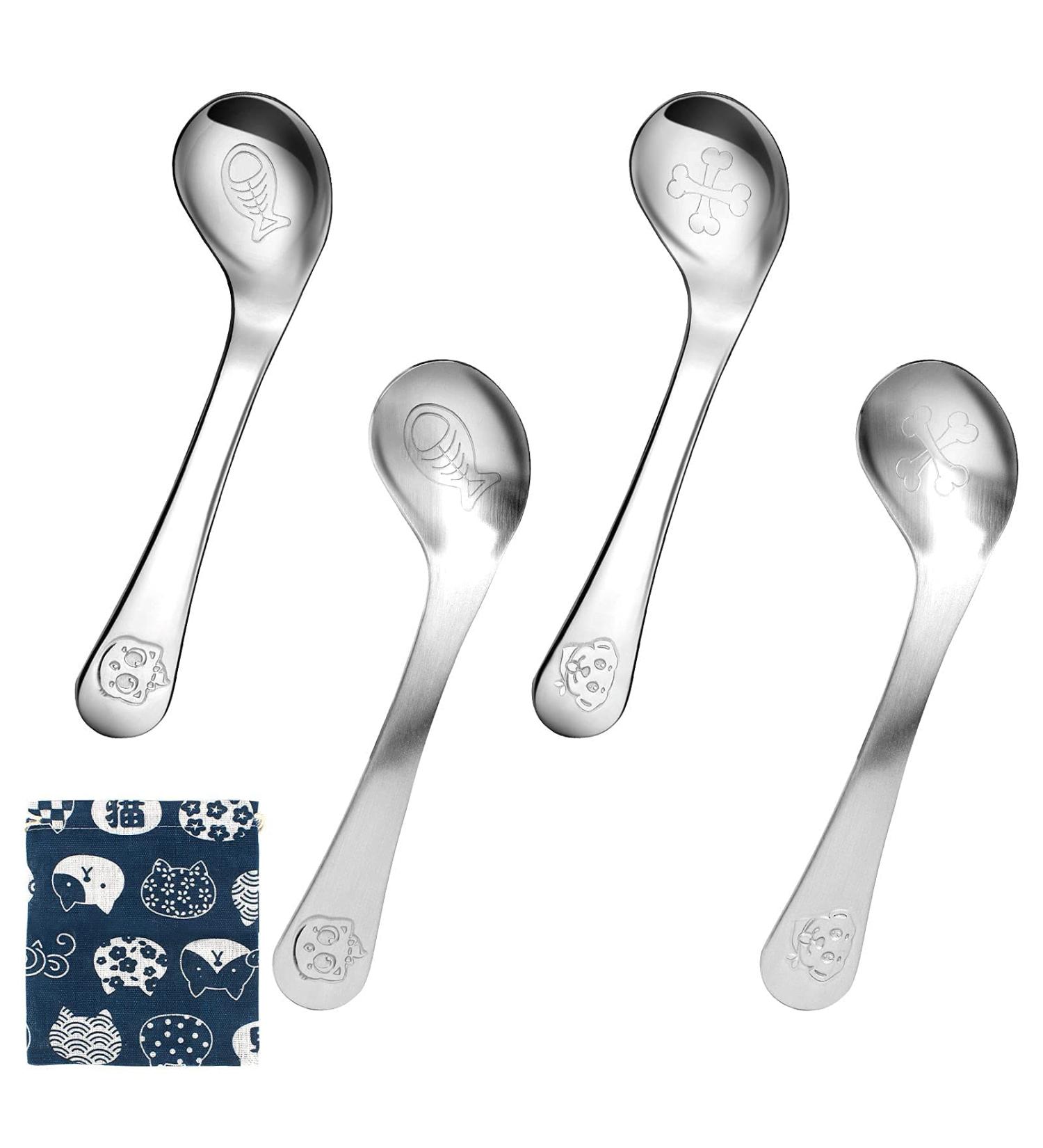 Futongda Stainless Steel Baby Spoons - 4-Piece Curved Training Set for Children | Dessert Coffee & Feeding Spoons in Silver - Buy Online on SooperMarket.com