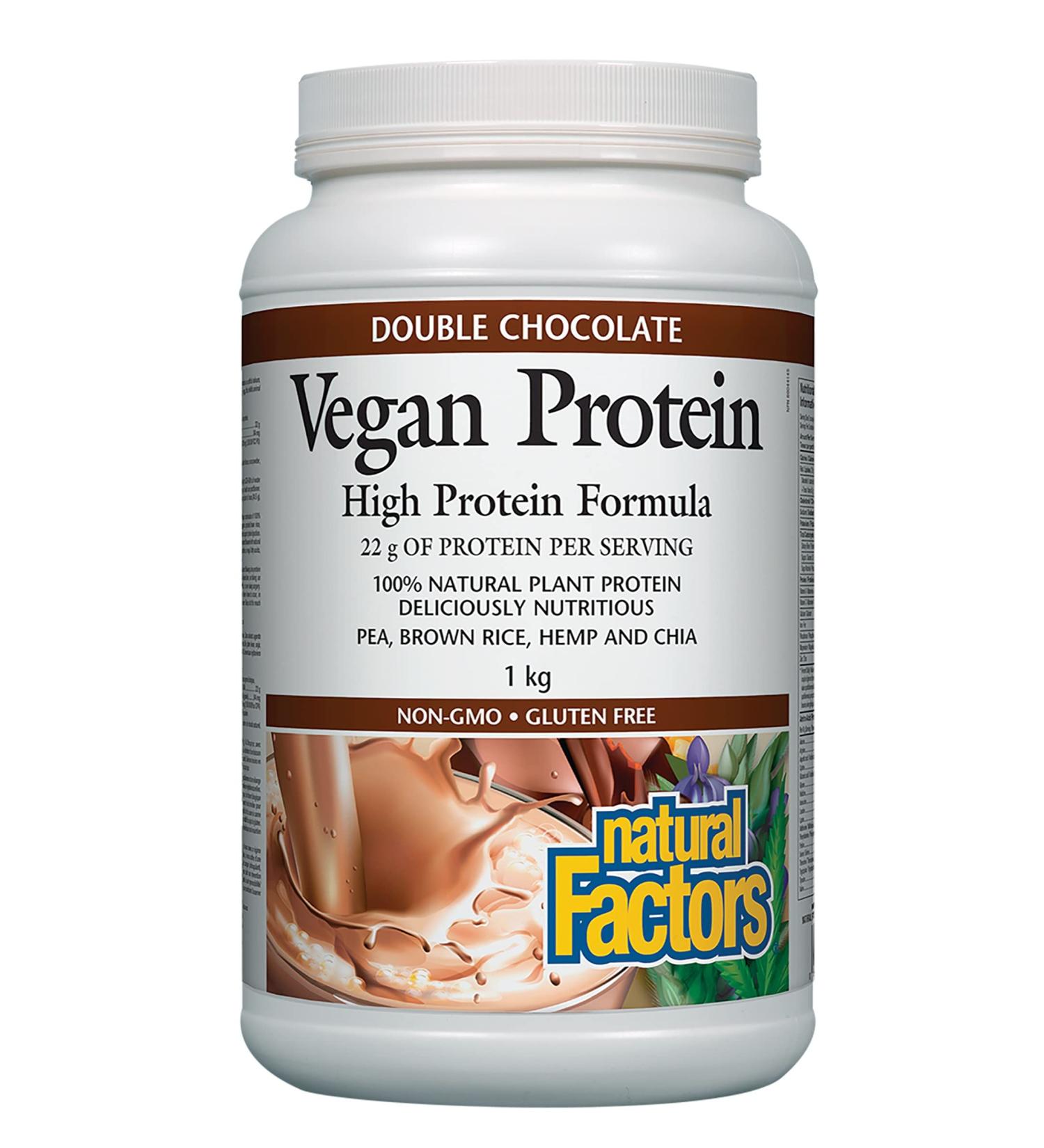 Natural Factors - Vegan Protein High Protein Formula Double Chocolate 1kg Powder - Buy Online on SooperMarket.com