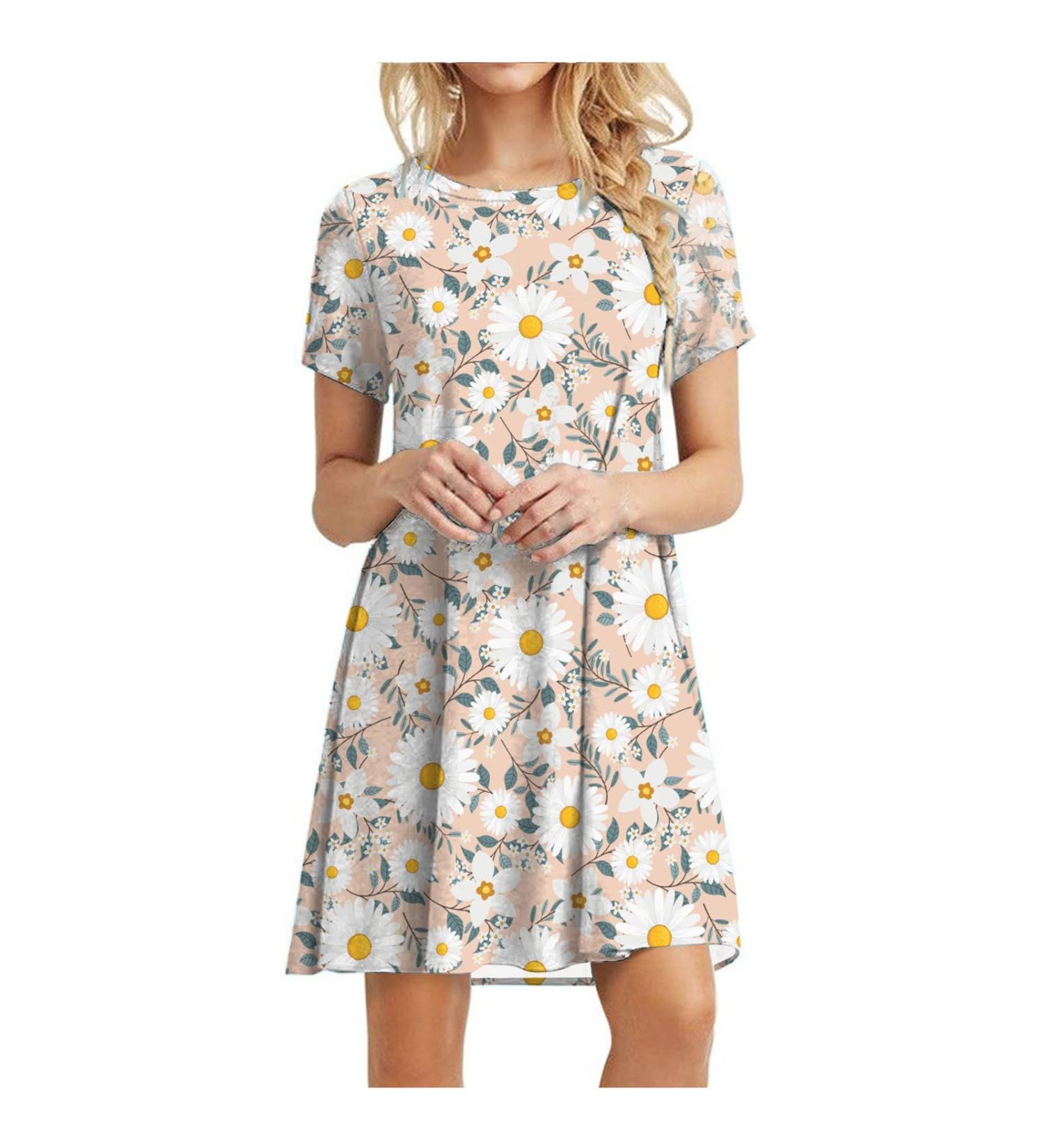 ZSDVBZS Summer Dress 2023 - Casual Loose Short Sleeve T Shirt Dress for Women - Boho Swing Beach Cover Up - Pink - X-Large - Buy Online on SooperMarket.com
