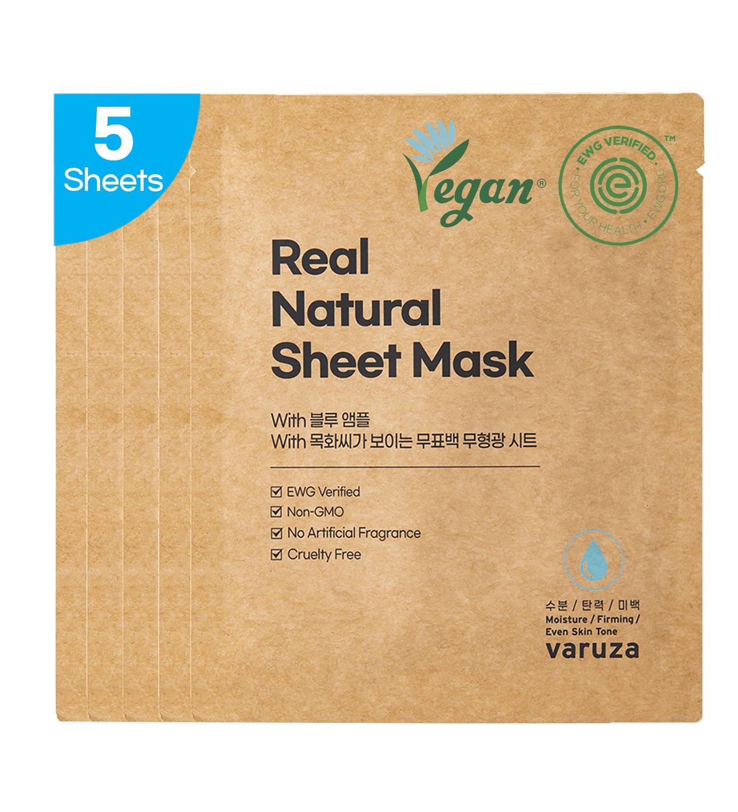 Varuza K-Beauty Blue Ampoule Sheet Mask (5 Pack) - EWG Verified, Non-GMO, Cruelty Free - Firming & Even Skin Tone - Made in Korea - Buy Online on SooperMarket.com
