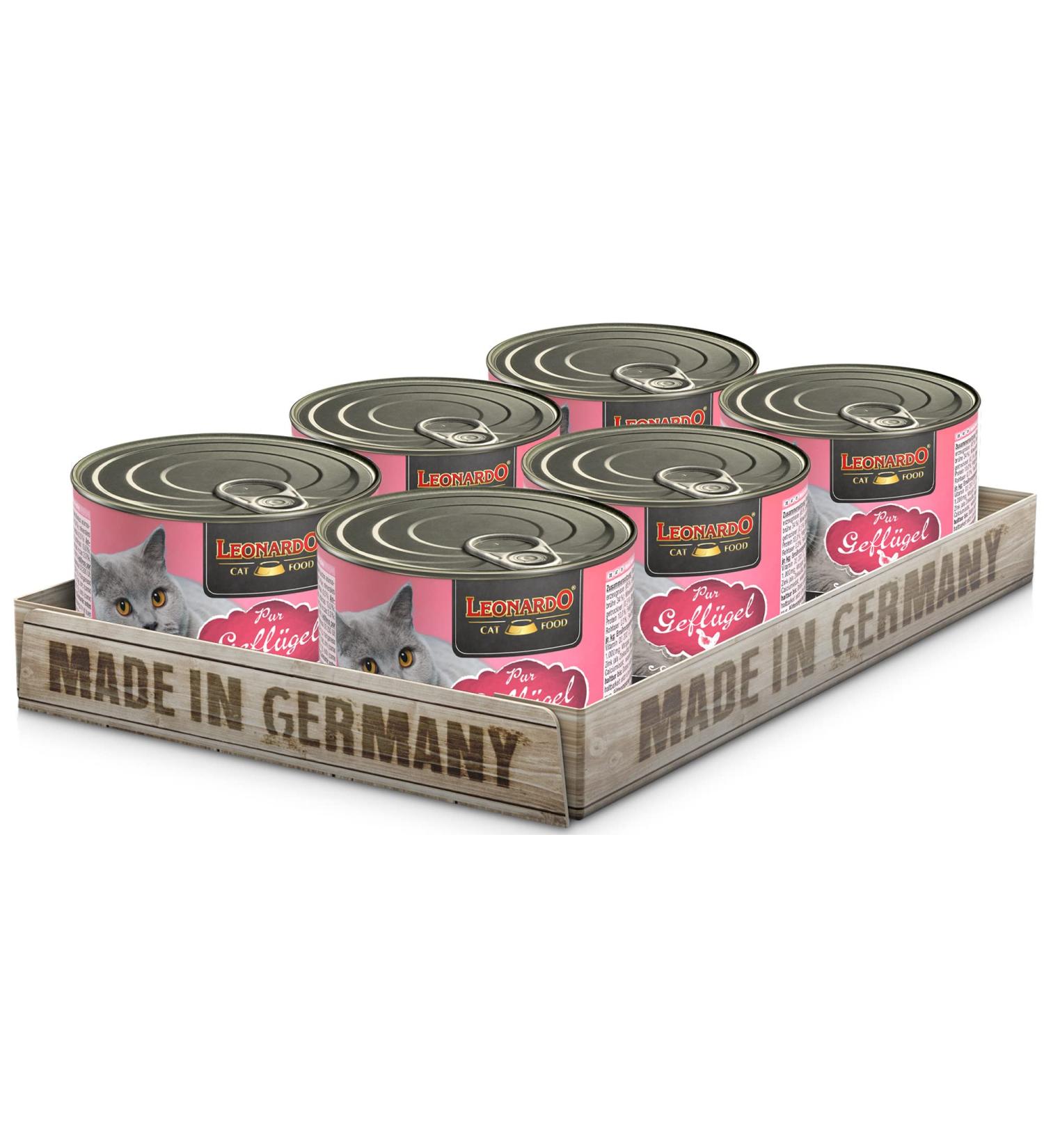 LEONARDO wet food for cats pure poultry 6x 200g can grain-free cat food complete food Made in Germany 200 g (pack of 6)