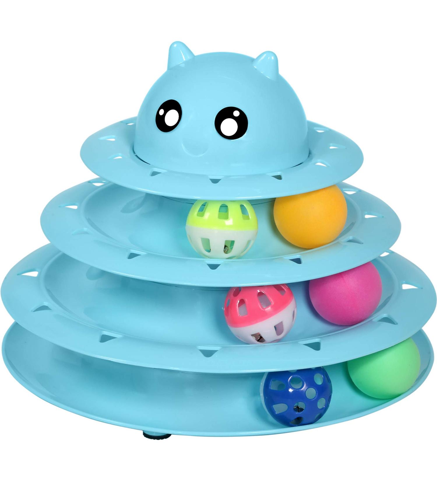 UPSKY 3-Level Cat Toy Roller Turntable with Colorful Balls - Interactive Fun for Kittens - Blue - Buy Online on SooperMarket.com